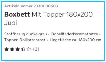 Boxbett mit Topper 180x200 Jubi