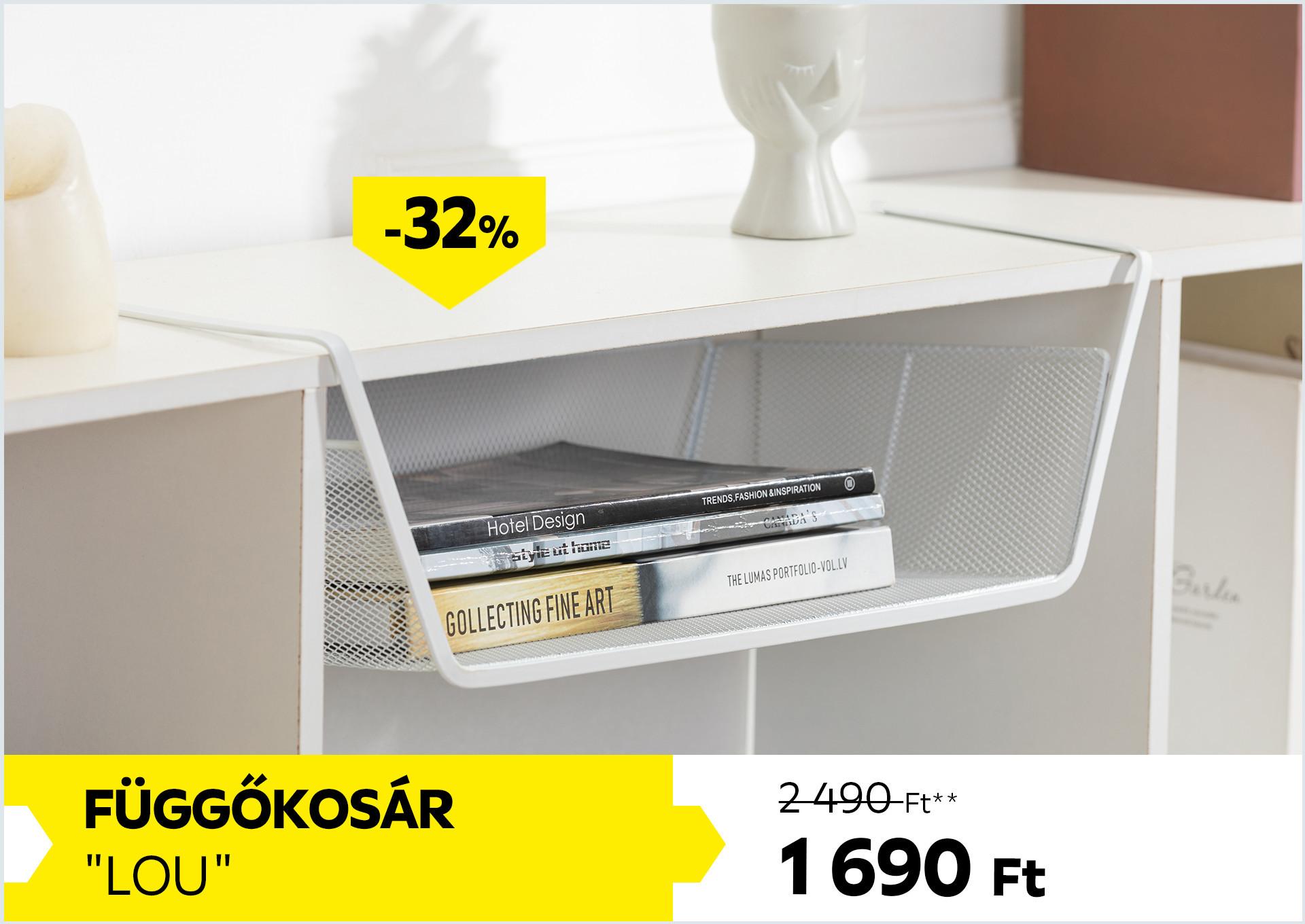 Függőkosár LOU 2490Forint helyett 1690Forint kedvezmény mértéke 32%