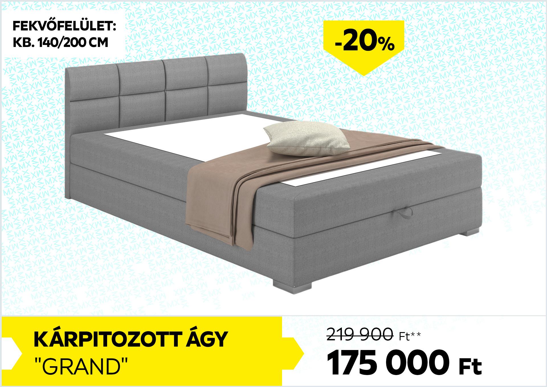 Kárpitozott ágy Grand 219900Forint helyett 175000Forint kedvezmény mértéke 20%