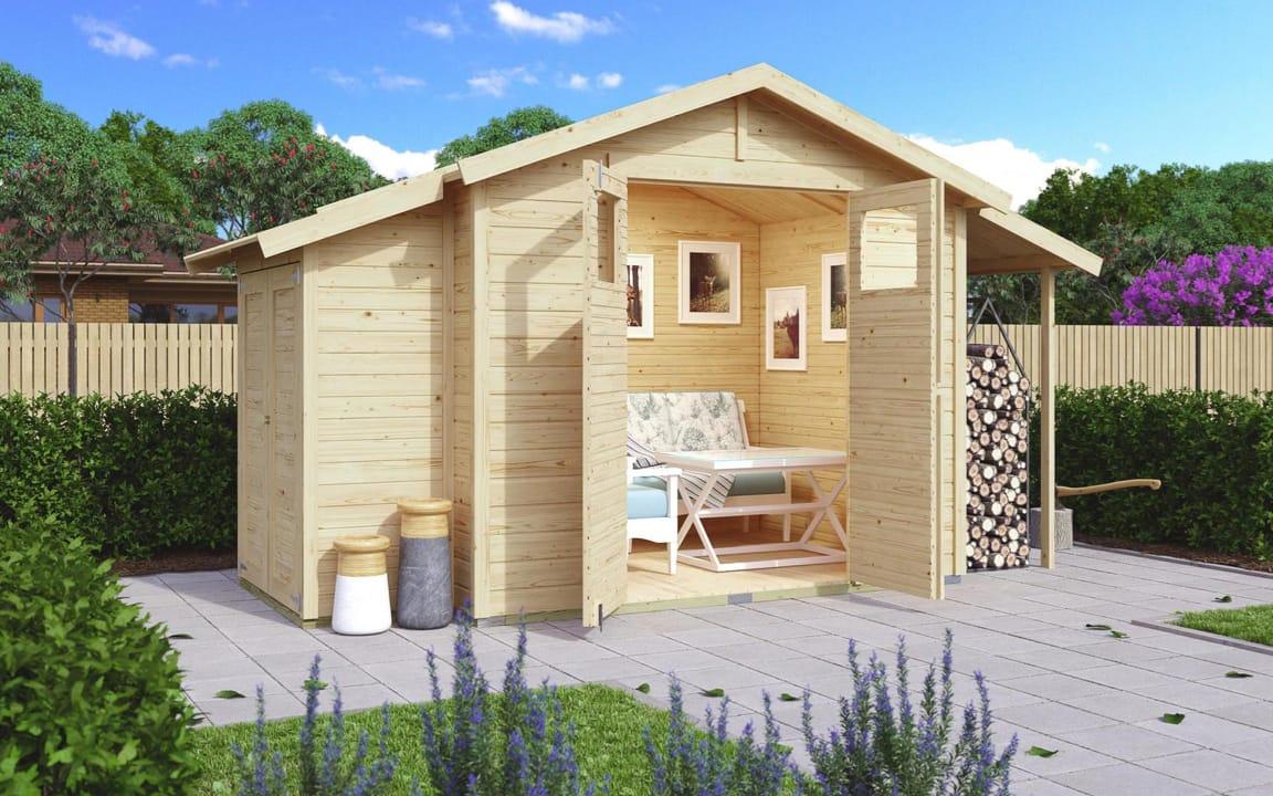 Gartenhaus aus hellem Holz