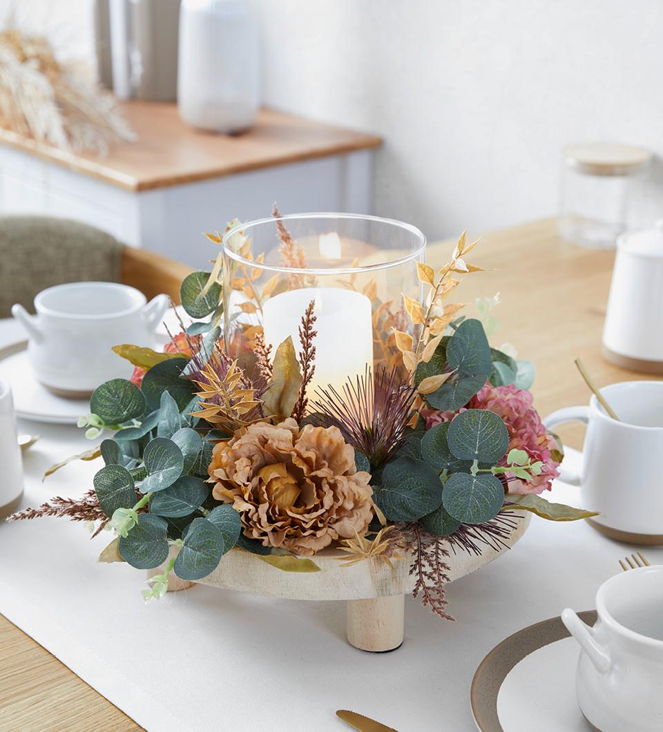 svícen s květinami v boho stylu DIY