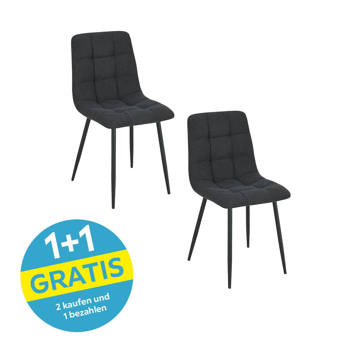 Vierfußstuhl Adea Leinenoptik Schwarz, B: 45 cm - Schwarz, KONVENTIONELL, Holz/Textil (45/88/55cm) - P & B