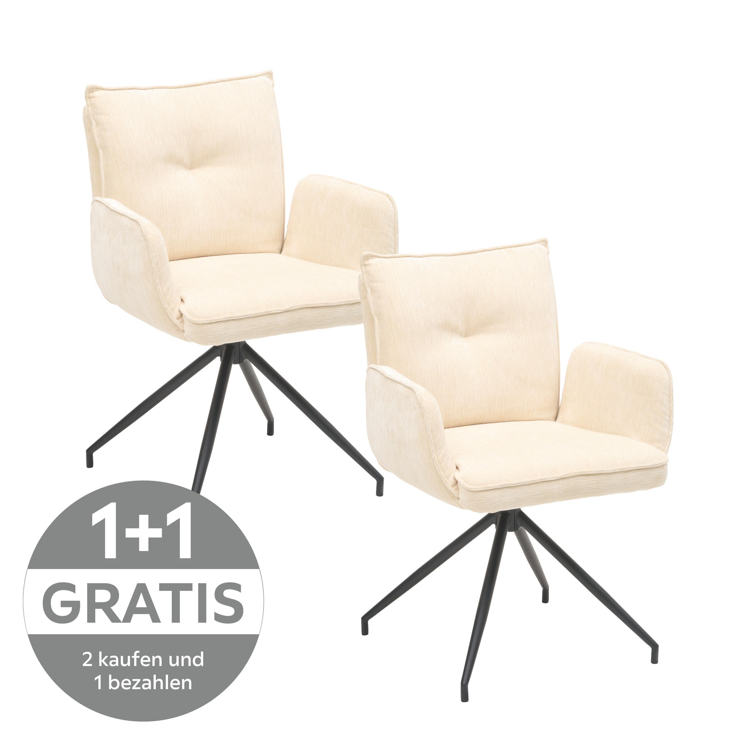 Armlehnstuhl Milena Webstoff Beige, B: 58,5cm - Beige/Schwarz, KONVENTIONELL, Textil/Metall (58,5/86/66cm) - MID.YOU