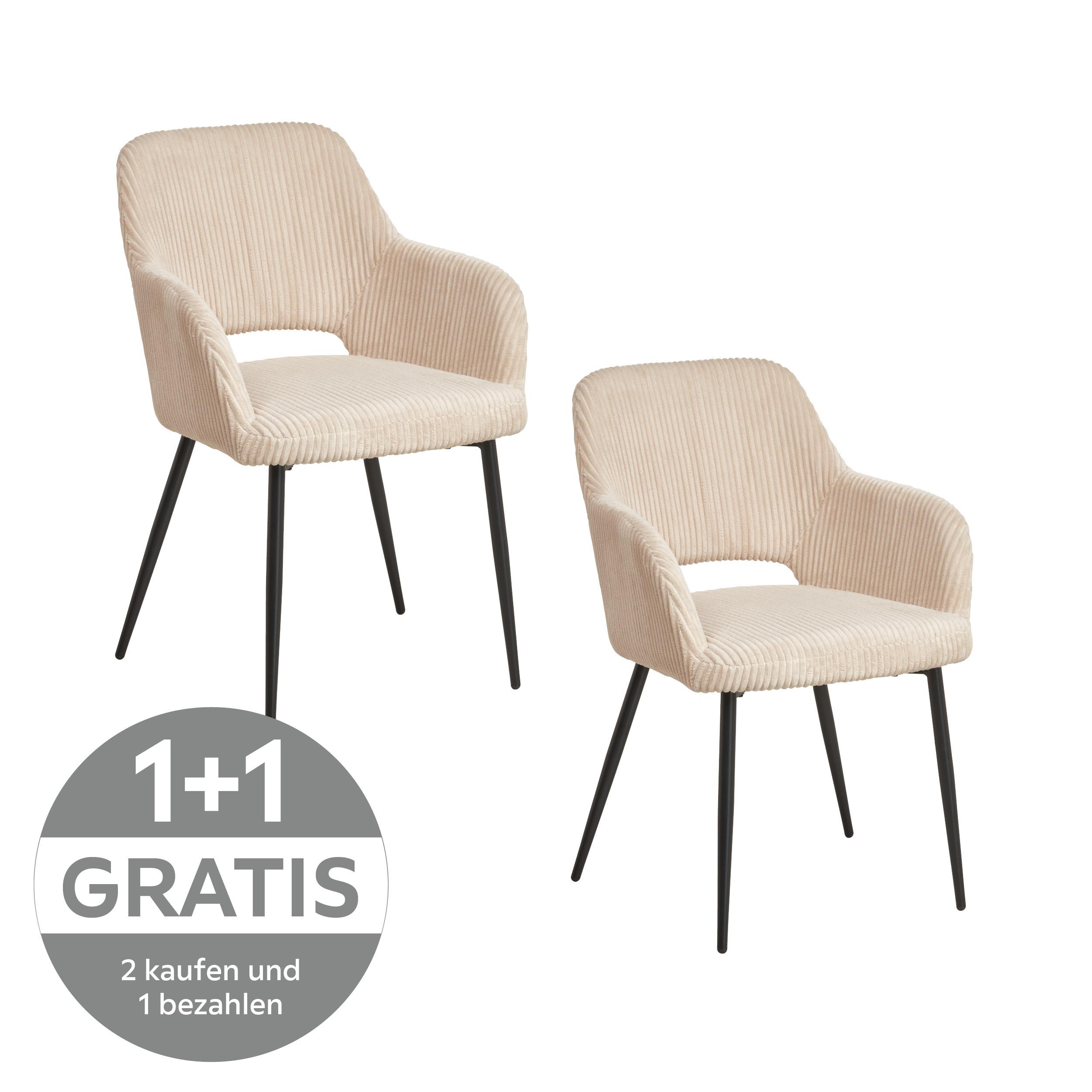 Armlehnstuhl Pina Cord Beige Gepolstert - Taupe/Creme, KONVENTIONELL, Holz/Textil (57/83.5/63cm) - MID.YOU