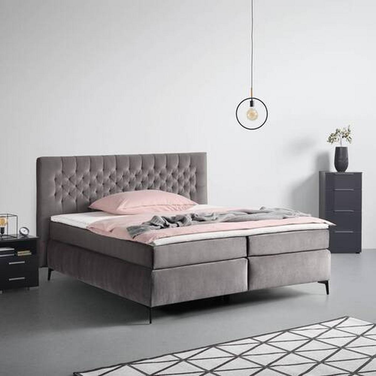 Boxspring postel ONE 2 180x200cm,antracitová - černá/antracitová, Konvenční, kompozitní dřevo (180/200cm) - Mömax
