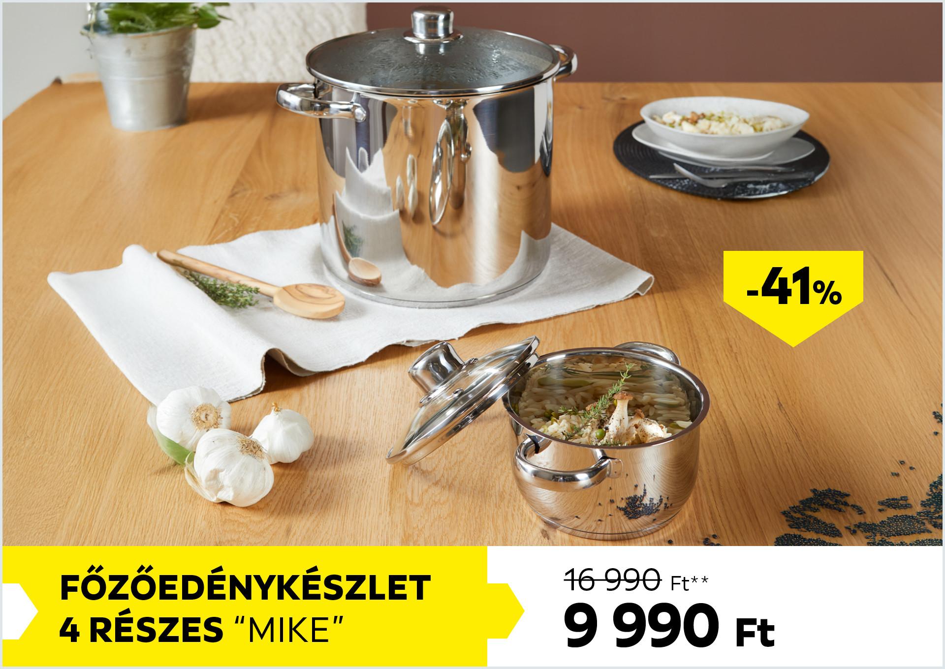 Főzőedénykészlet 4 részes MIKE 16990Forint helyett 9990Forint kedvezmény mértéke 41%