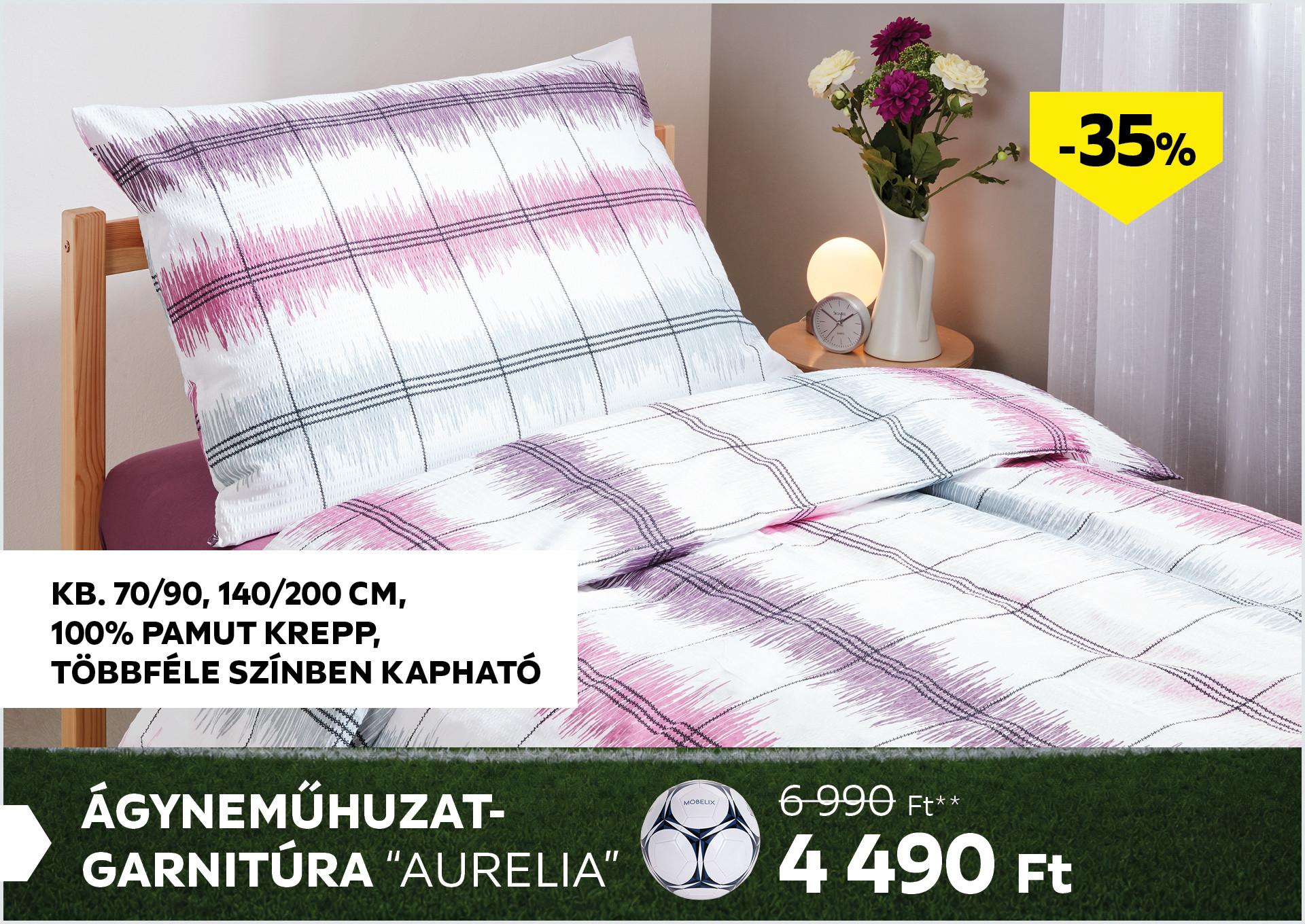 Ágyneműhuzat-garnitúra kb. 70/90, 140/200cm, 100% pamut krepp AURELIA 6990Forint helyett 4490Forint kedvezmény mértéke 35%