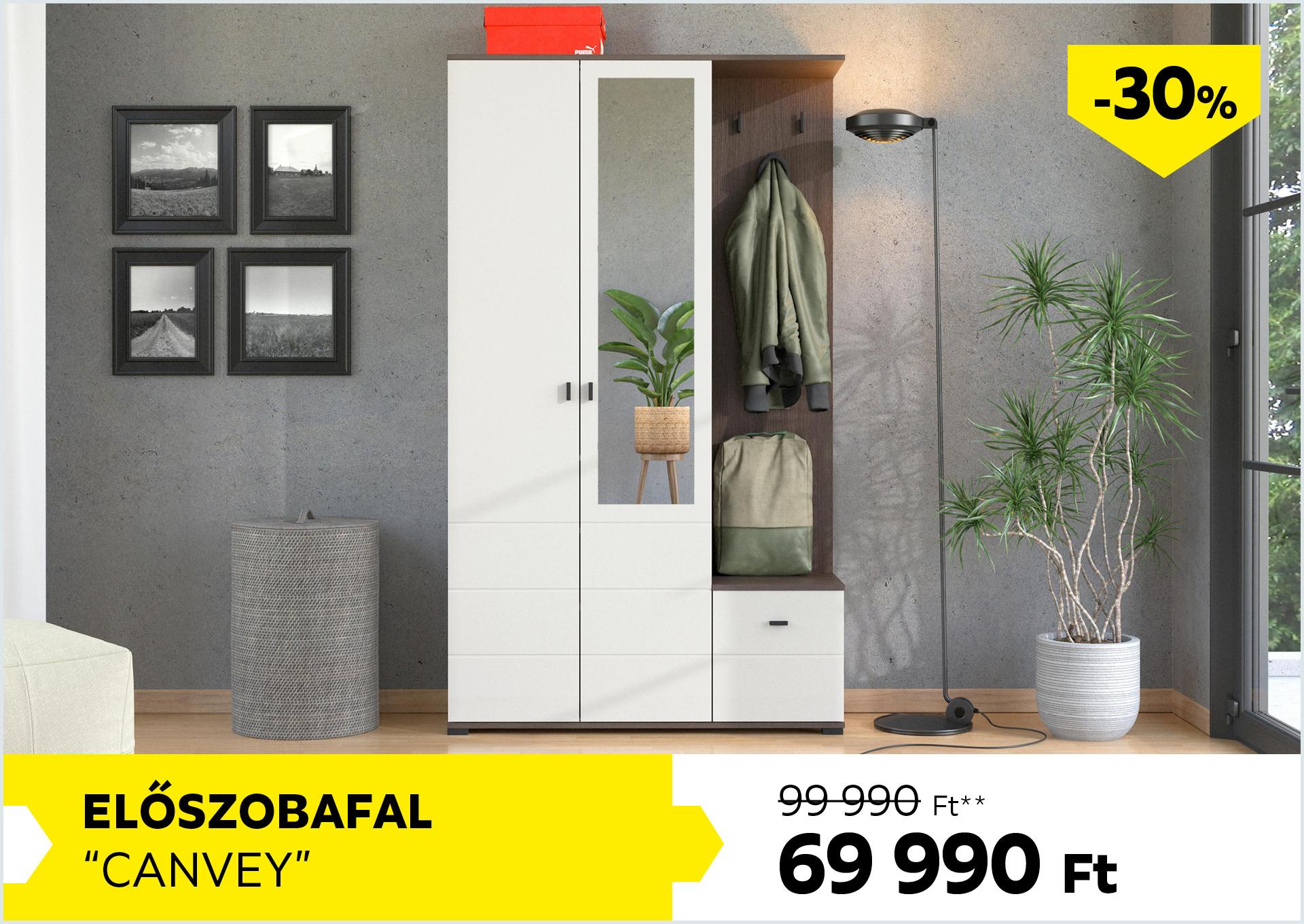 Előszobafal Canvey 99990Forint helyett 69990Forint kedvezmény mértéke 30%