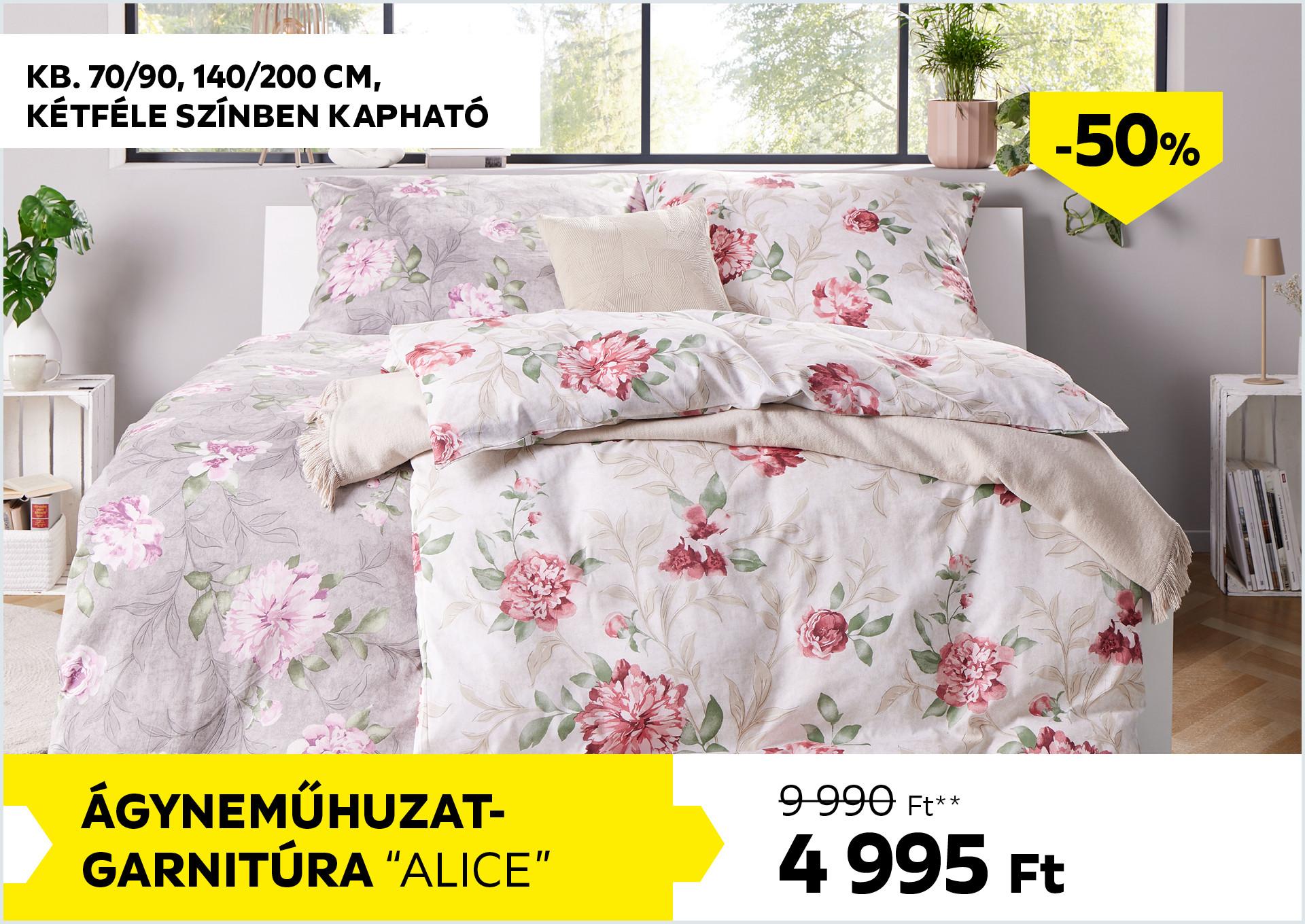 Ágyneműhuzat-garnitúra kb. 70/90, 140/200cm ALICE 9990Forint helyett 4995Forint kedvezmény mértéke 50%