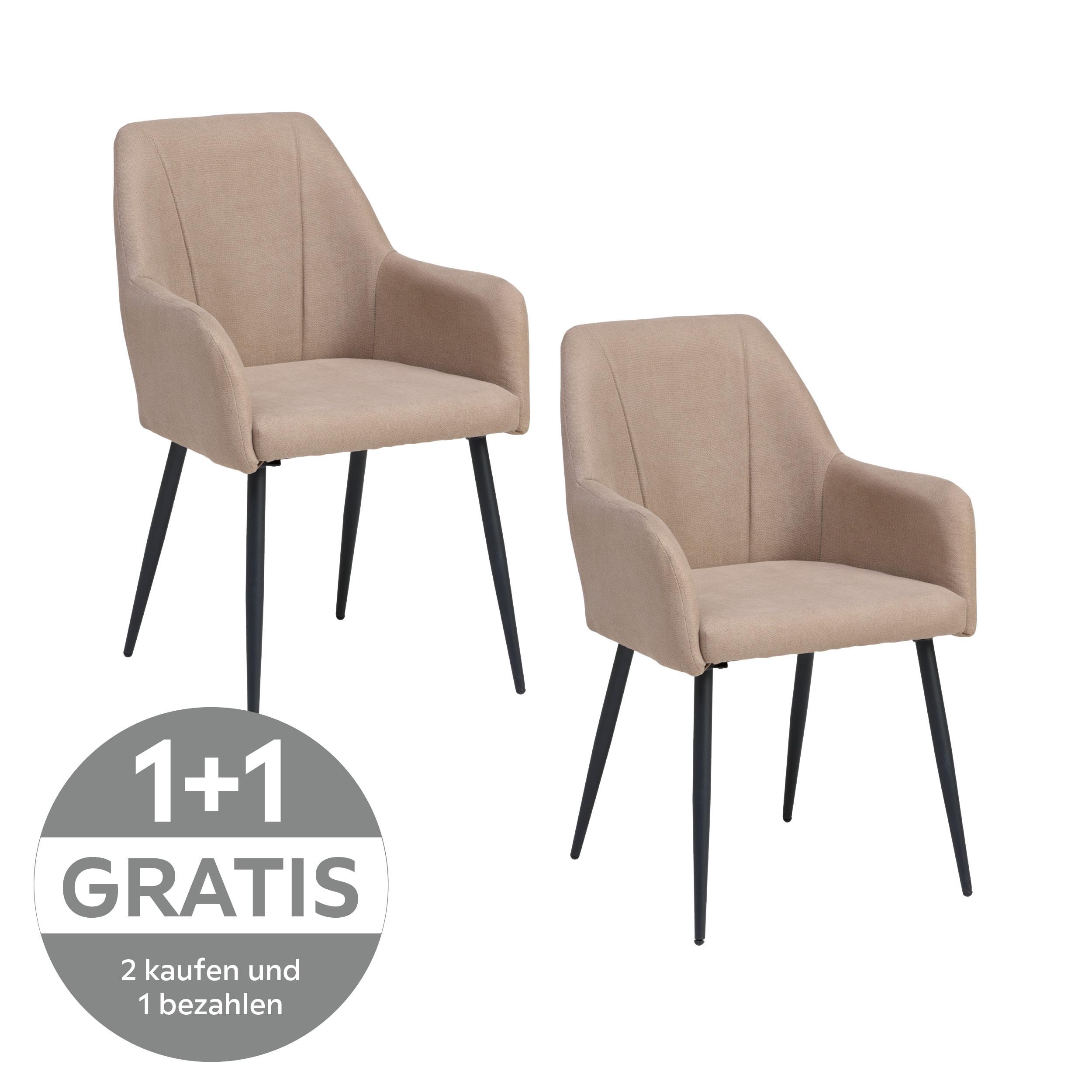 Armlehnstuhl Adelina Braun gepolstert - Schwarz/Cappuccino, LIFESTYLE, Textil/Metall (56/87/60cm) - Livetastic