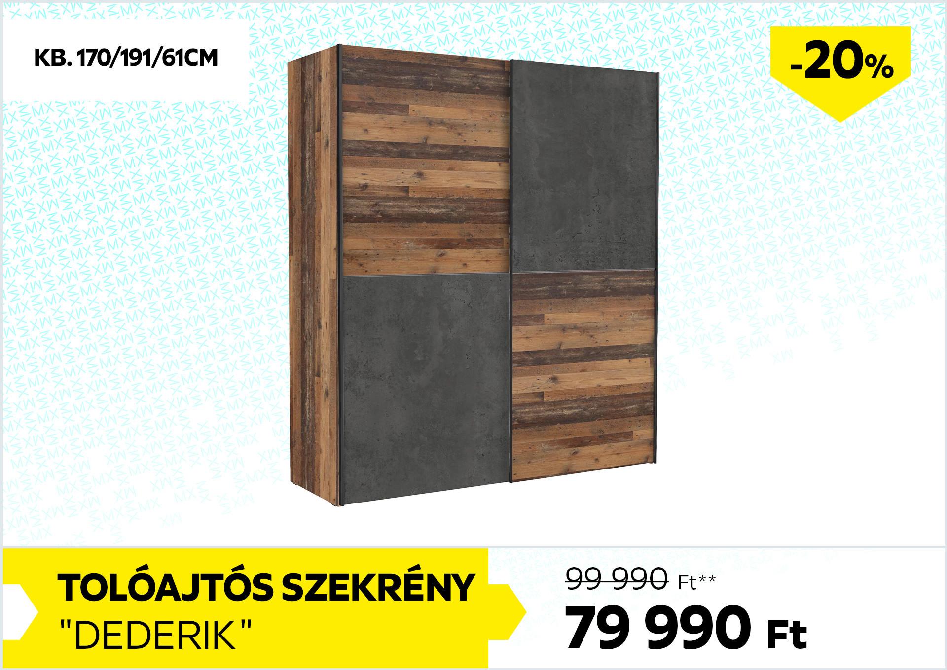Tolóajtós szekrény Dederik 99990Forint helyett 79990Forint kedvezmény mértéke 20%