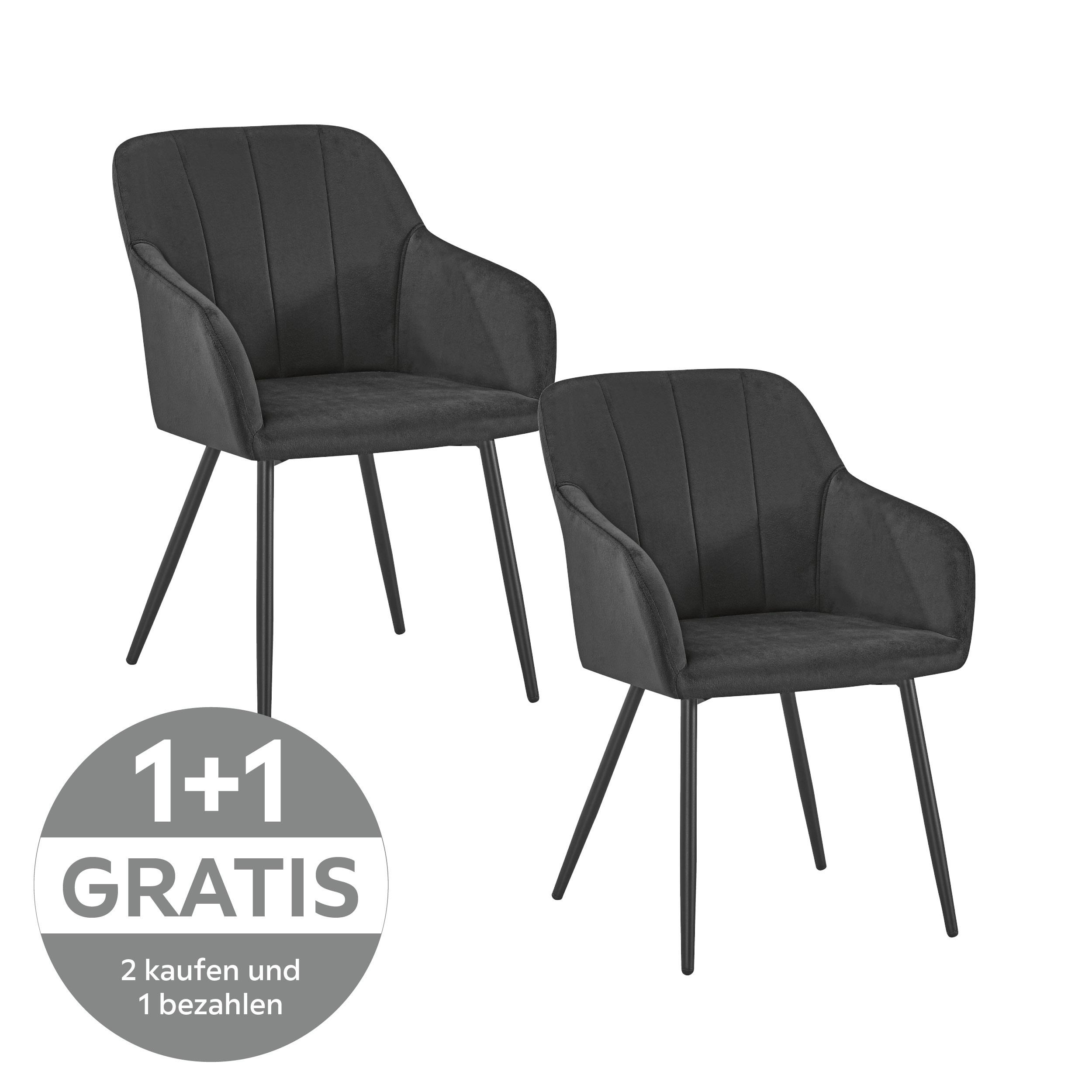 Armlehnstuhl Jenke Samt schwar gepolstert - Schwarz, KONVENTIONELL, Textil/Metall (56/82/62cm) - Nedis SmartLife