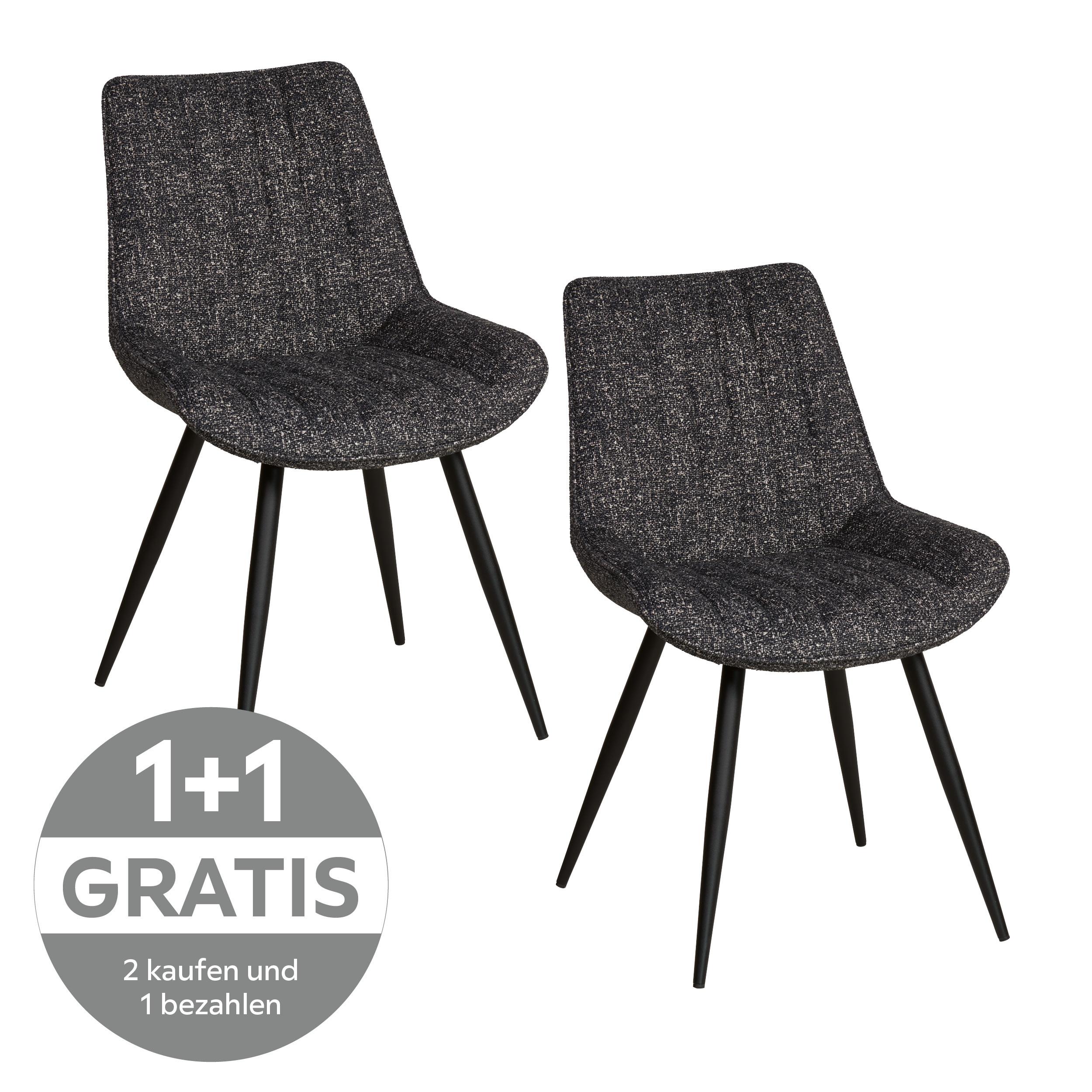 Vierfußstuhl Nikita Leinenoptik anthrazit, B: 54cm - Anthrazit/Schwarz, KONVENTIONELL, Holz/Textil (54/88/61,5cm) - Livetastic