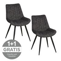 Vierfußstuhl Nikita Leinenoptik anthrazit, B: 54cm - Anthrazit/Schwarz, KONVENTIONELL, Holz/Textil (54/88/61,5cm) - Livetastic