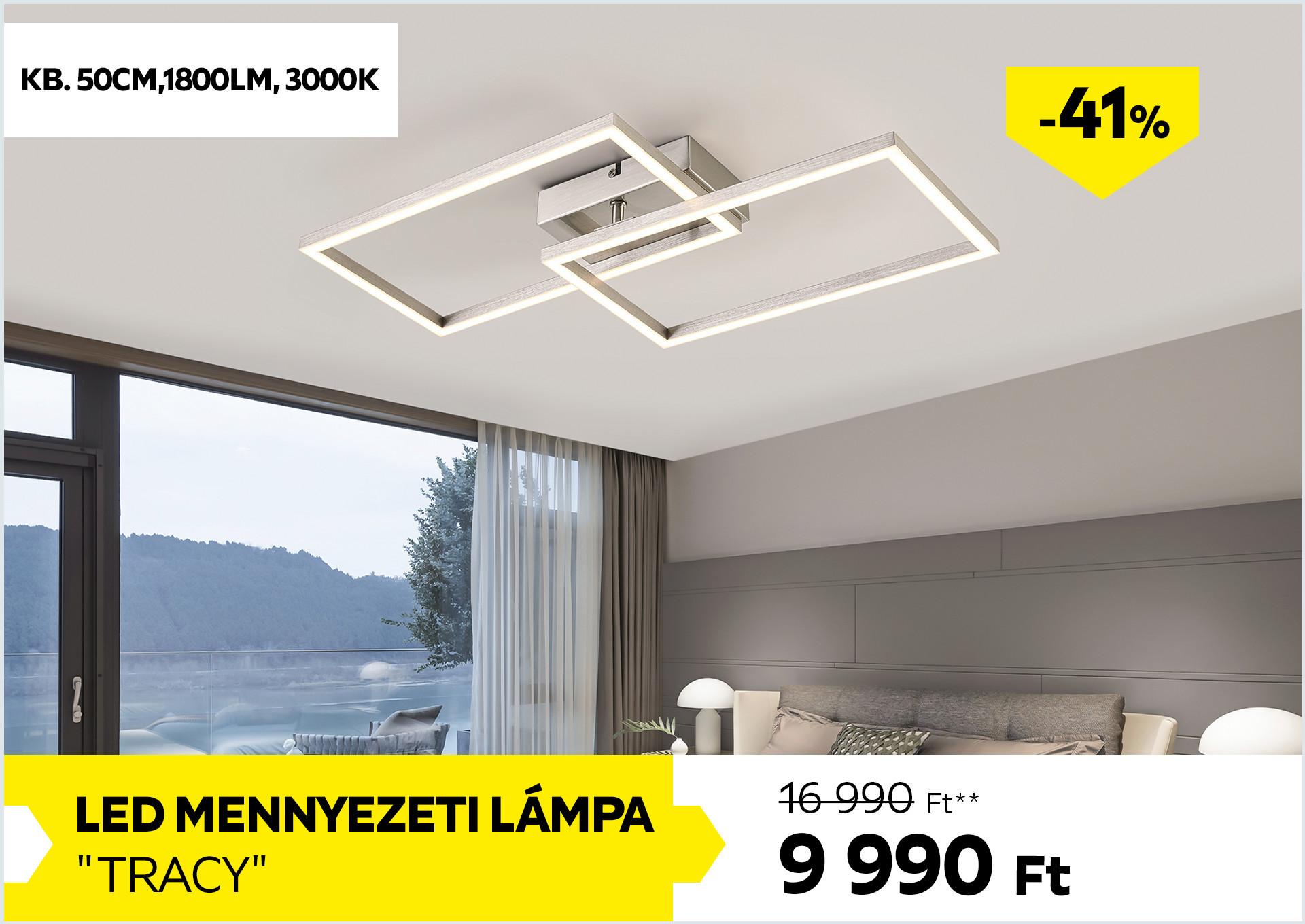 LED mennyezeti lámpa, kb. 50cm,1800LM, 3000K TRACY 16990Forint helyett 9990Forint kedvezmény mértéke 41%