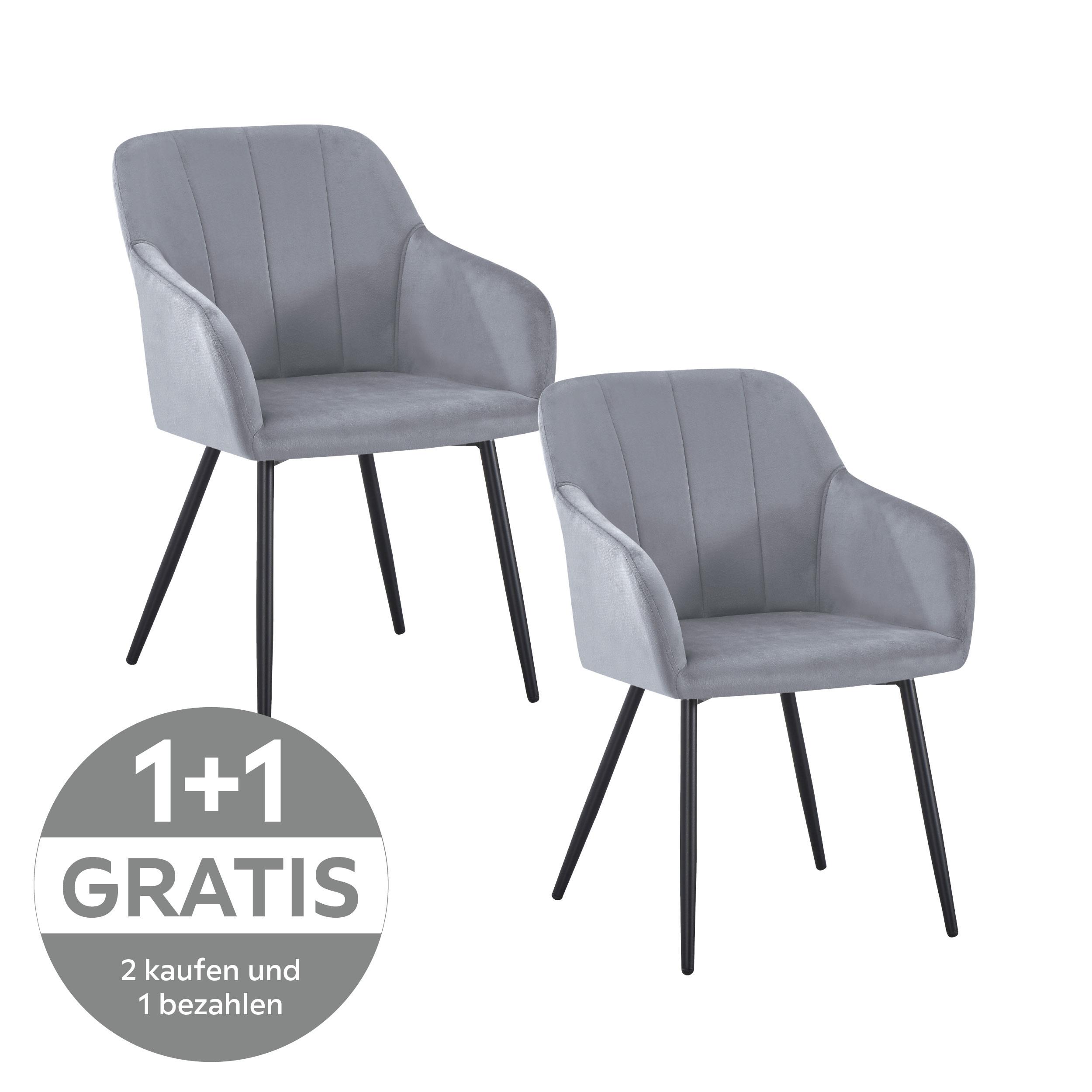 Armlehnstuhl Jenke Samt hellgrau - Hellgrau/Schwarz, KONVENTIONELL, Textil/Metall (56/82/62cm) - Nedis SmartLife