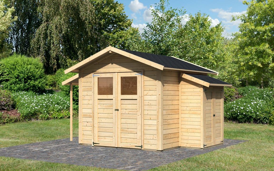 Gartenhaus aus hellem Holz