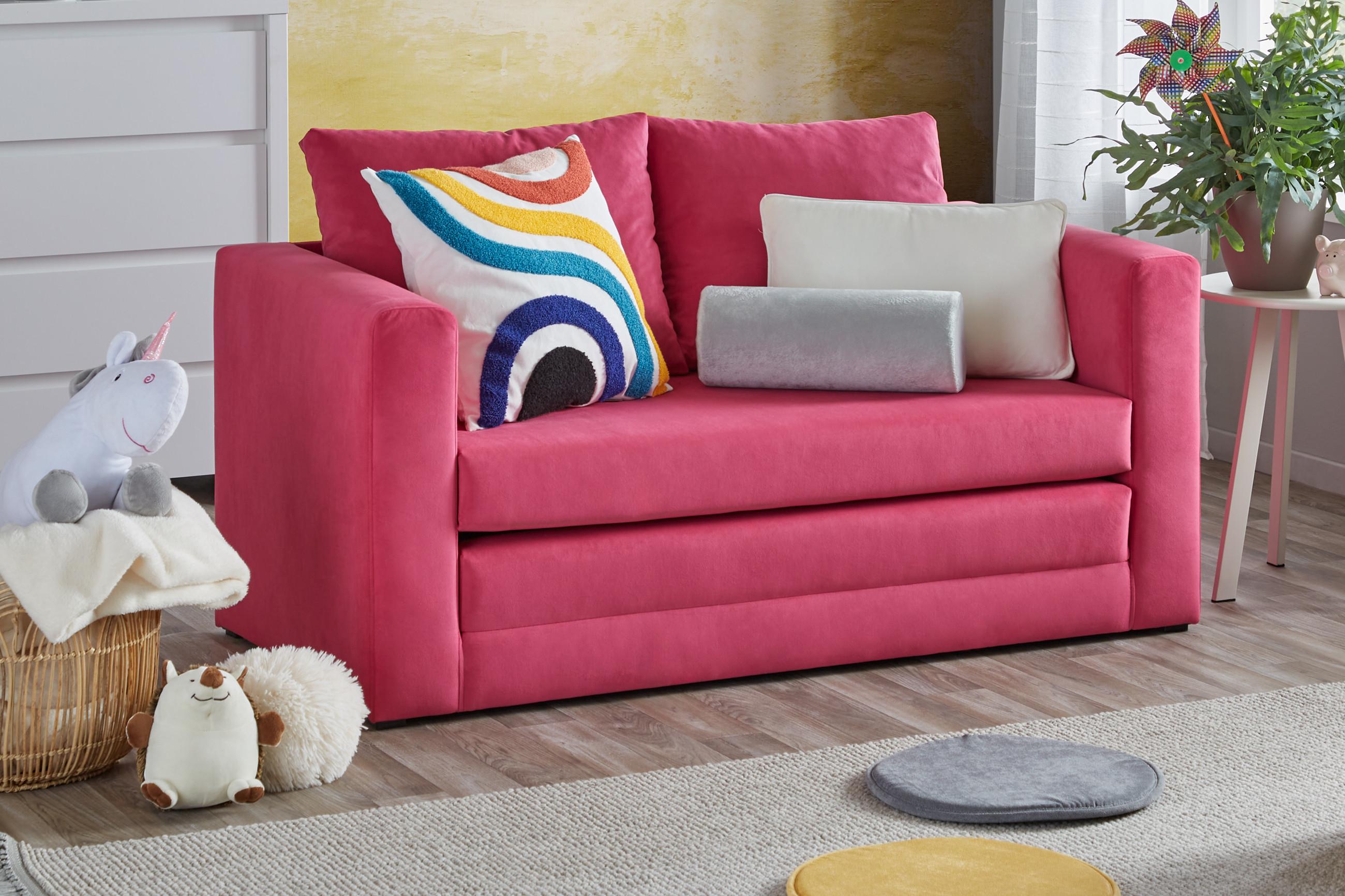 Rosa Jugend- und Kindersofa mit Bettfunktion