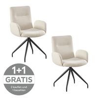 Armlehnstuhl Sigrun Webstoff Beige 360° drehbar - Beige/Schwarz, MODERN, Textil/Metall (57/89/62cm) - MID.YOU