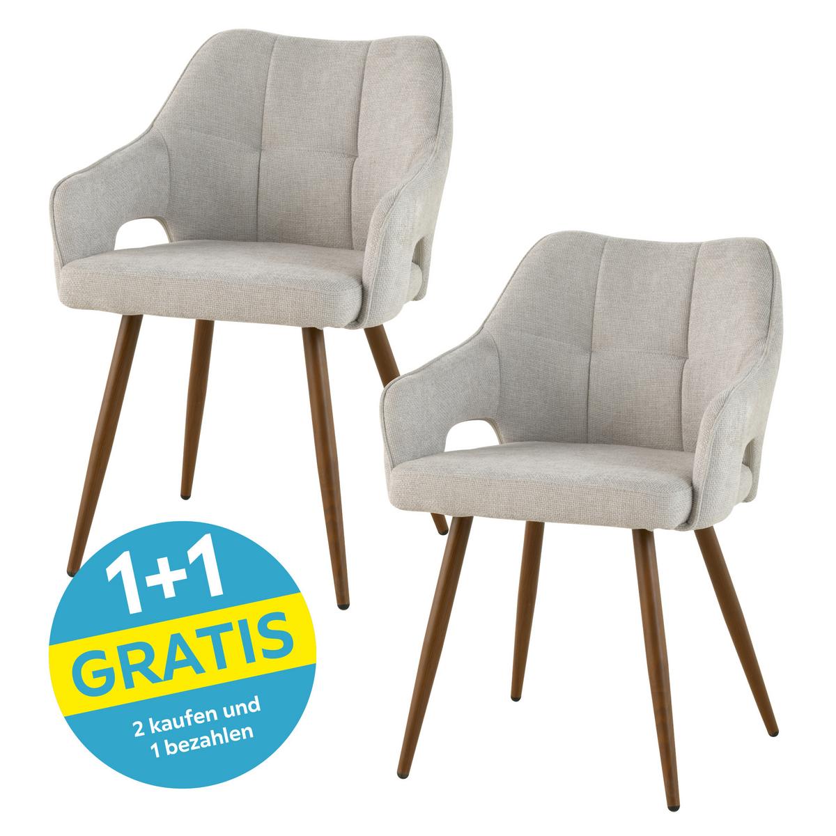 Armlehnenstuhl Jamie Hellgrau Gepolstert - Walnussfarben/Hellgrau, LIFESTYLE, Holz/Textil (55/80/60cm) - MID.YOU