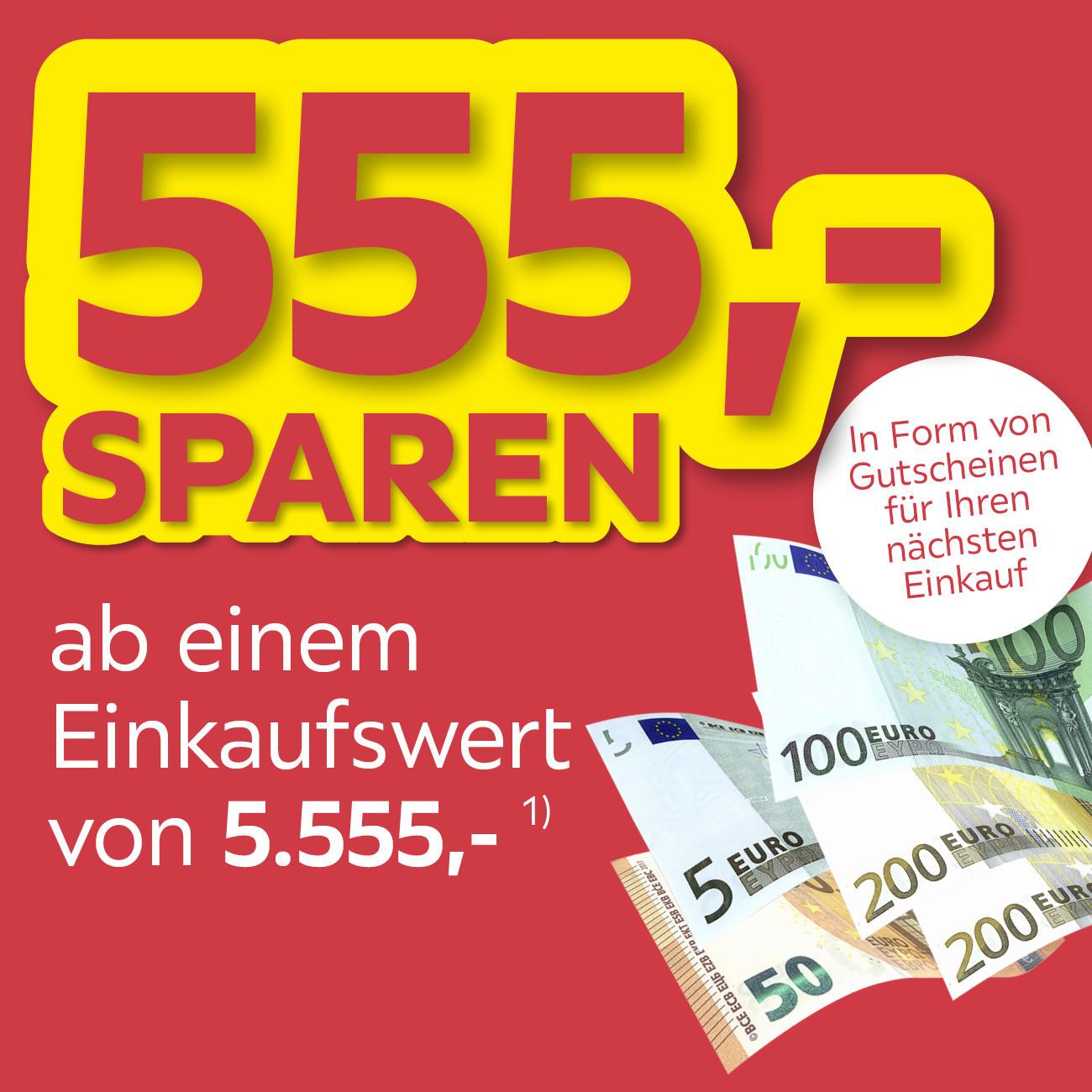 555,- sparen ab einem Einkaufswert von 5.555,-, in Form von Gutscheinen für Ihren nächsten Einkauf