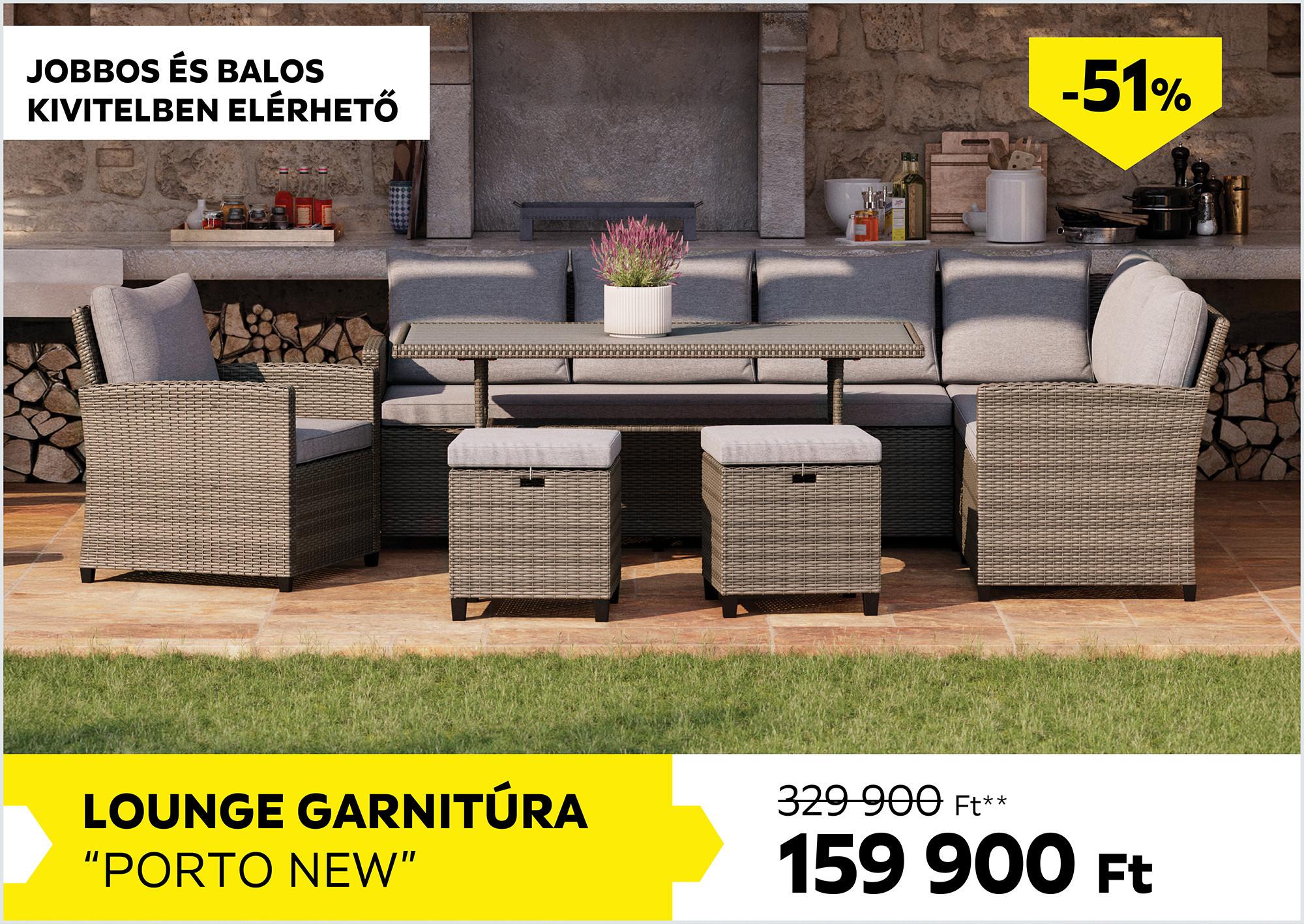 Lounge garnitúra PORTO NEW 329900Forint helyett 159900Forint kedvezmény mértéke 51%