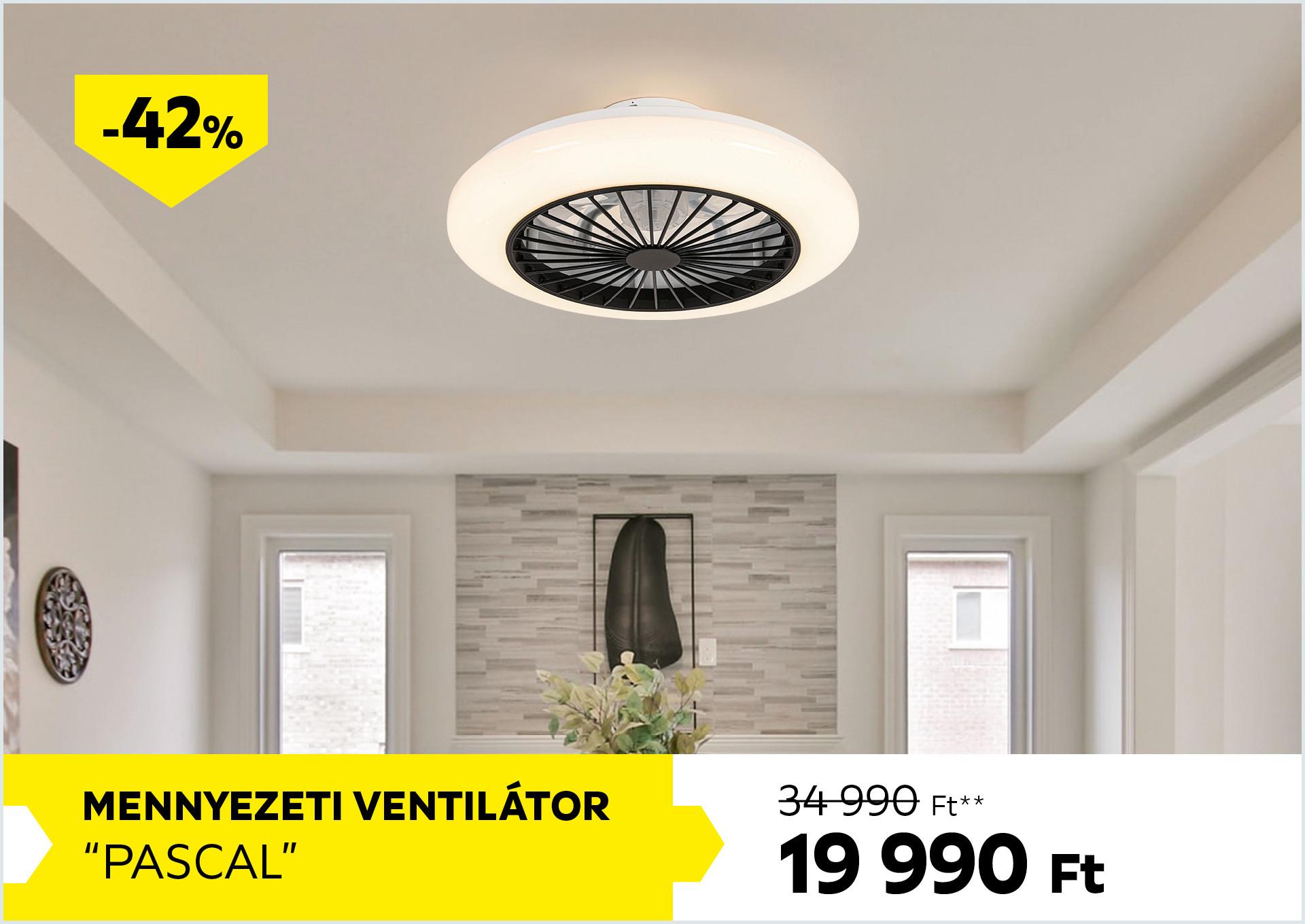 Mennyezeti ventilátor PASCAL 34990Forint helyett 19990Forint kedvezmény mértéke 42%