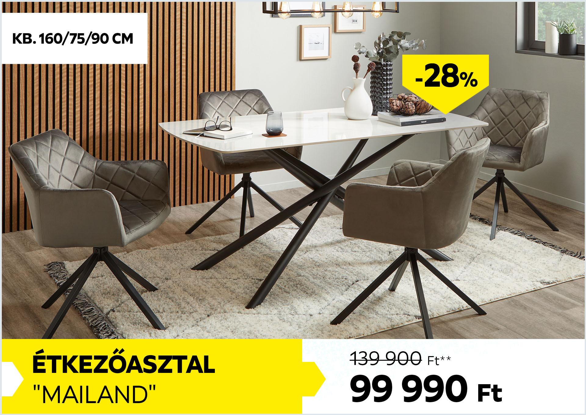 ÉTKEZŐASZTAL MAILAND 139900Forint helyett 99990Forint kedvezmény mértéke 28%