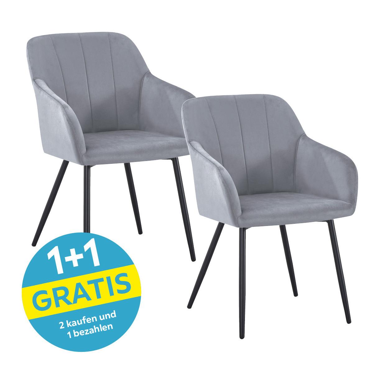 Armlehnstuhl Jenke Samt Hellgrau, B: 56 cm - Hellgrau/Schwarz, KONVENTIONELL, Textil/Metall (56/82/62cm) - Nedis SmartLife