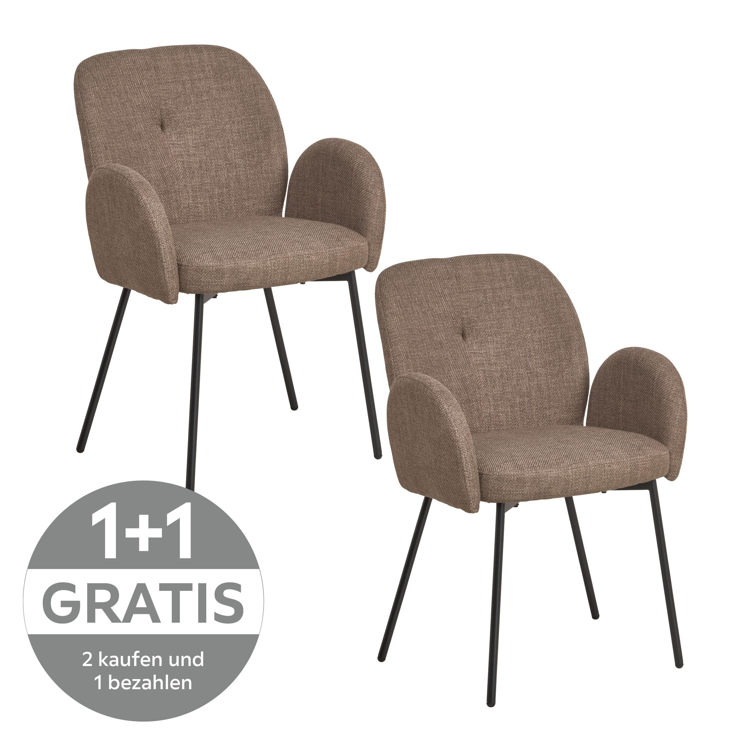 Armlehnstuhl Pauline Leinenoptik Brau, B: 62 Cm - Schwarz/Braun, KONVENTIONELL, Holz/Textil (62/85/64cm) - MID.YOU