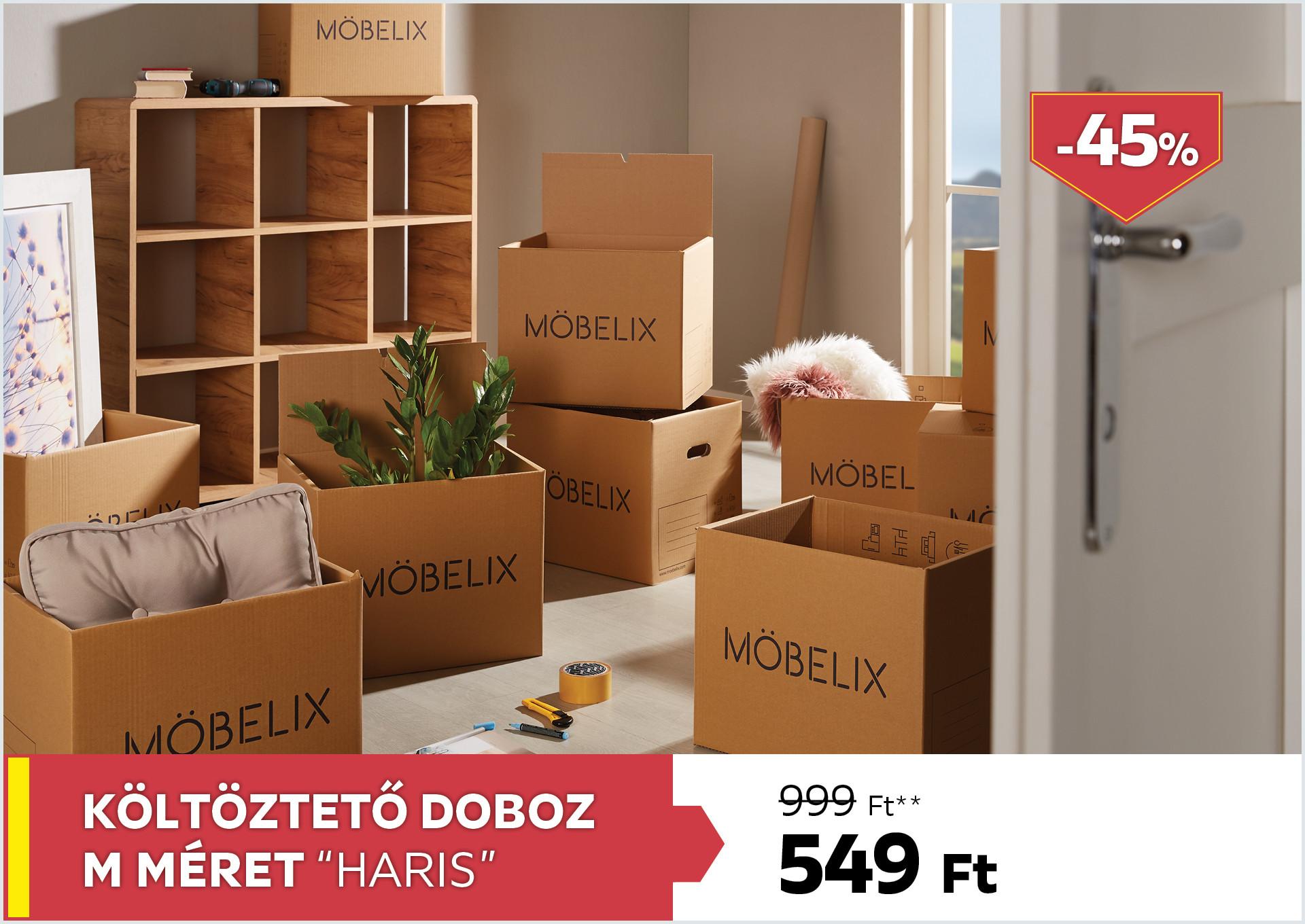 Költöztető doboz M méret HARIS 999Forint helyett 549Forint kedvezmény mértéke 45%