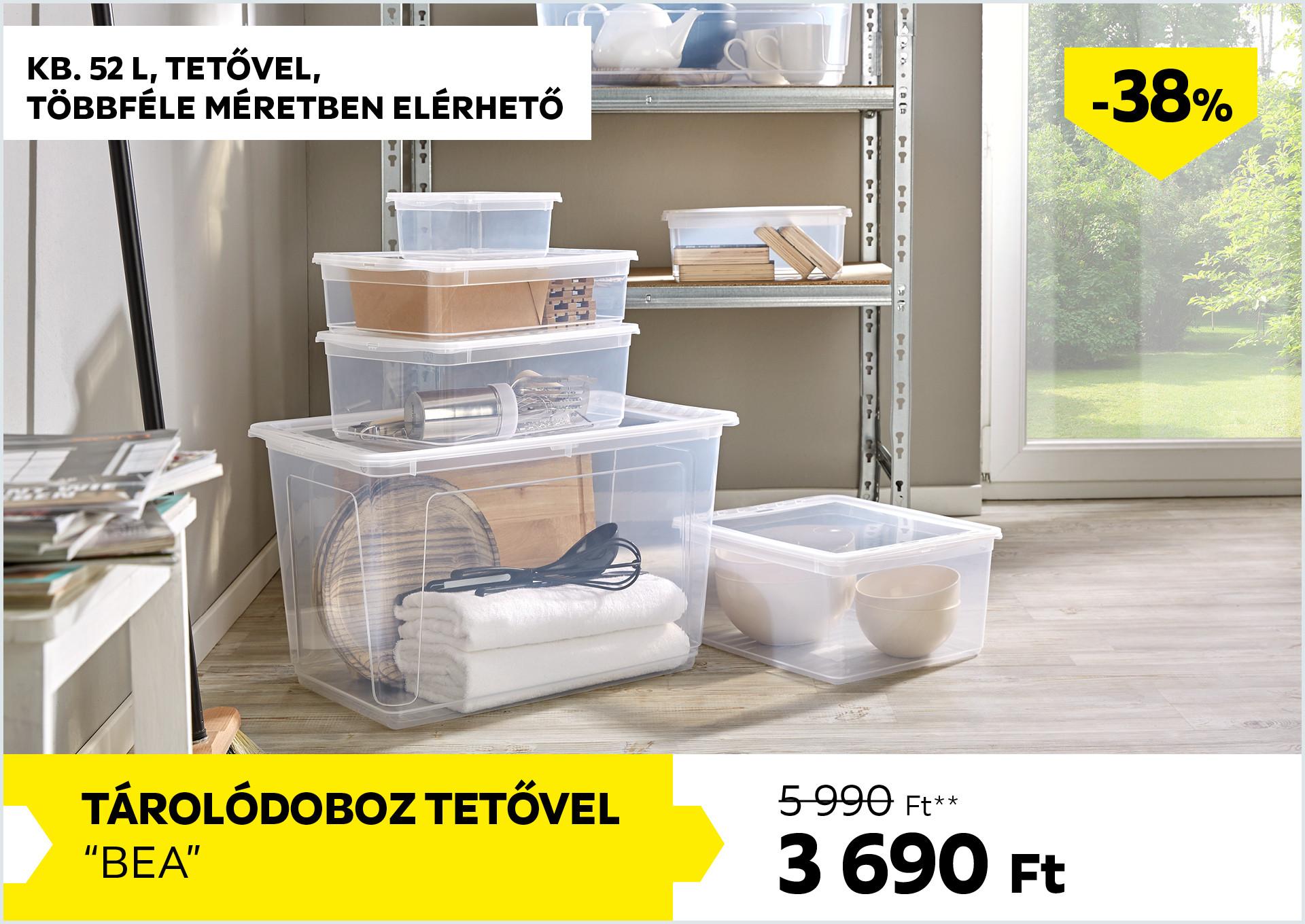 Tárolódoboz tetővel kb. 52l tetővel BEA 5990Forint helyett 3690Forint kedvezmény mértéke 38%