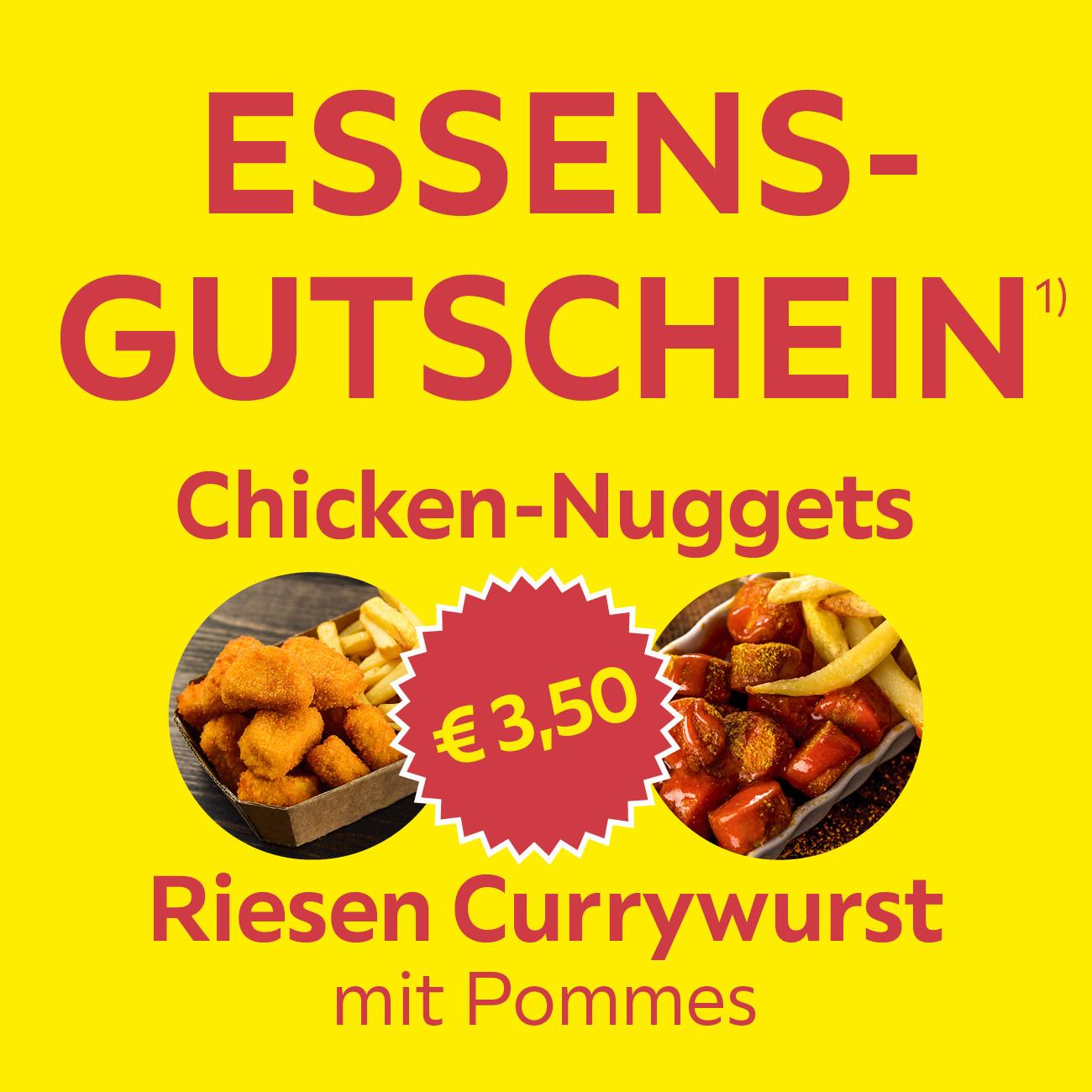 Essensgutschein Checken Nuggets Riesen Currywurst mit Pommes