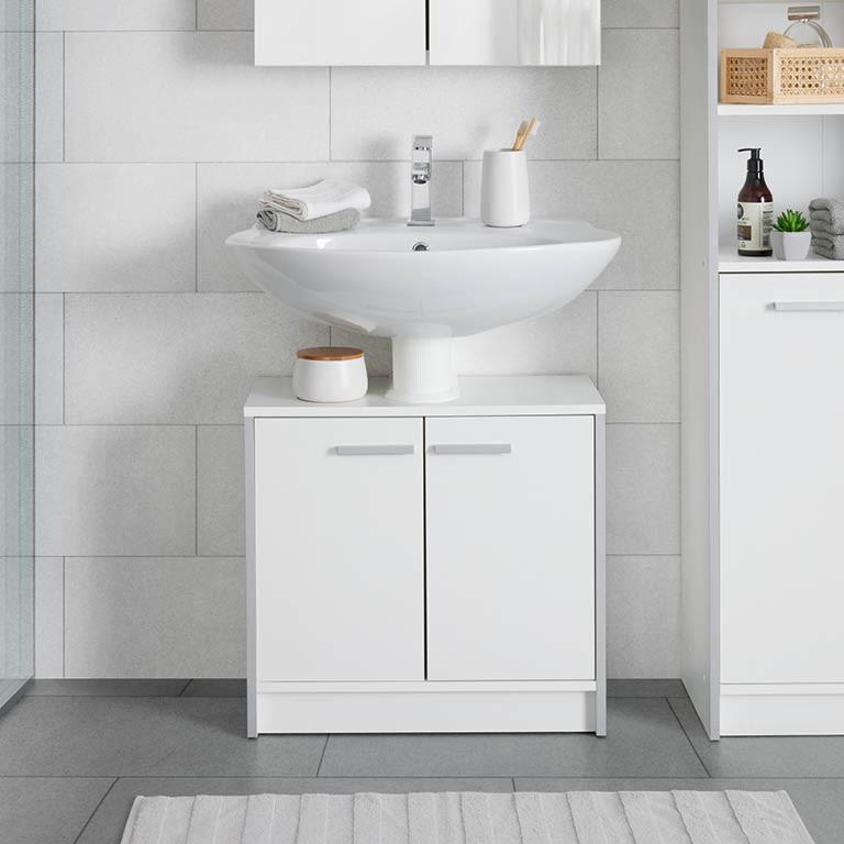 lacná biela kúpeľňová skrinka pod umývadlo