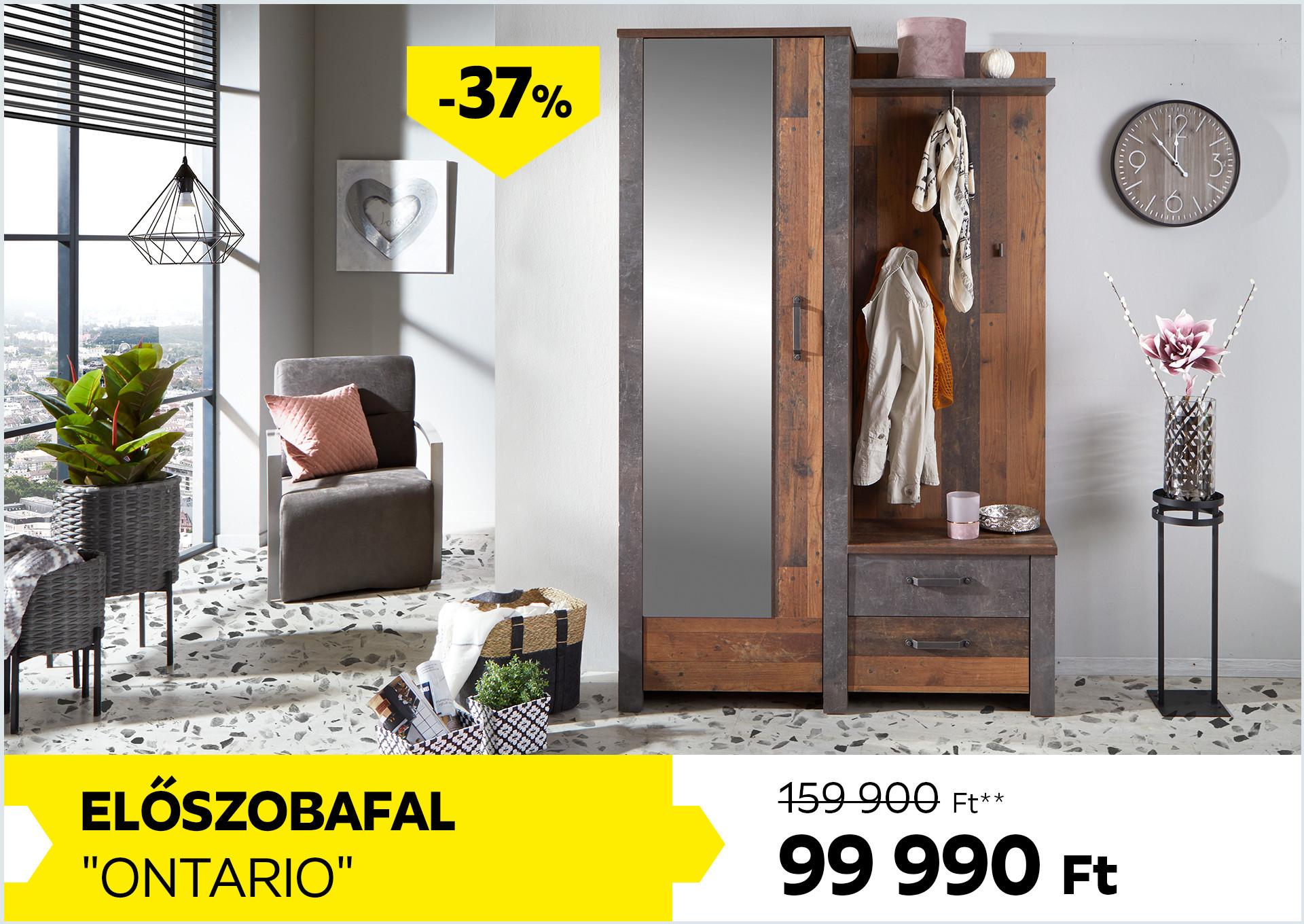 Előszobafal Ontario 159900Forint helyett 99990Forint kedvezmény mértéke 37%