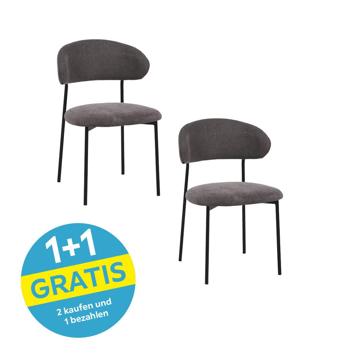 Vierfußstuhl Fenja Webstoff Grau, B: 53 Cm - Schwarz/Grau, KONVENTIONELL, Textil/Metall (53/80/57cm) - MID.YOU