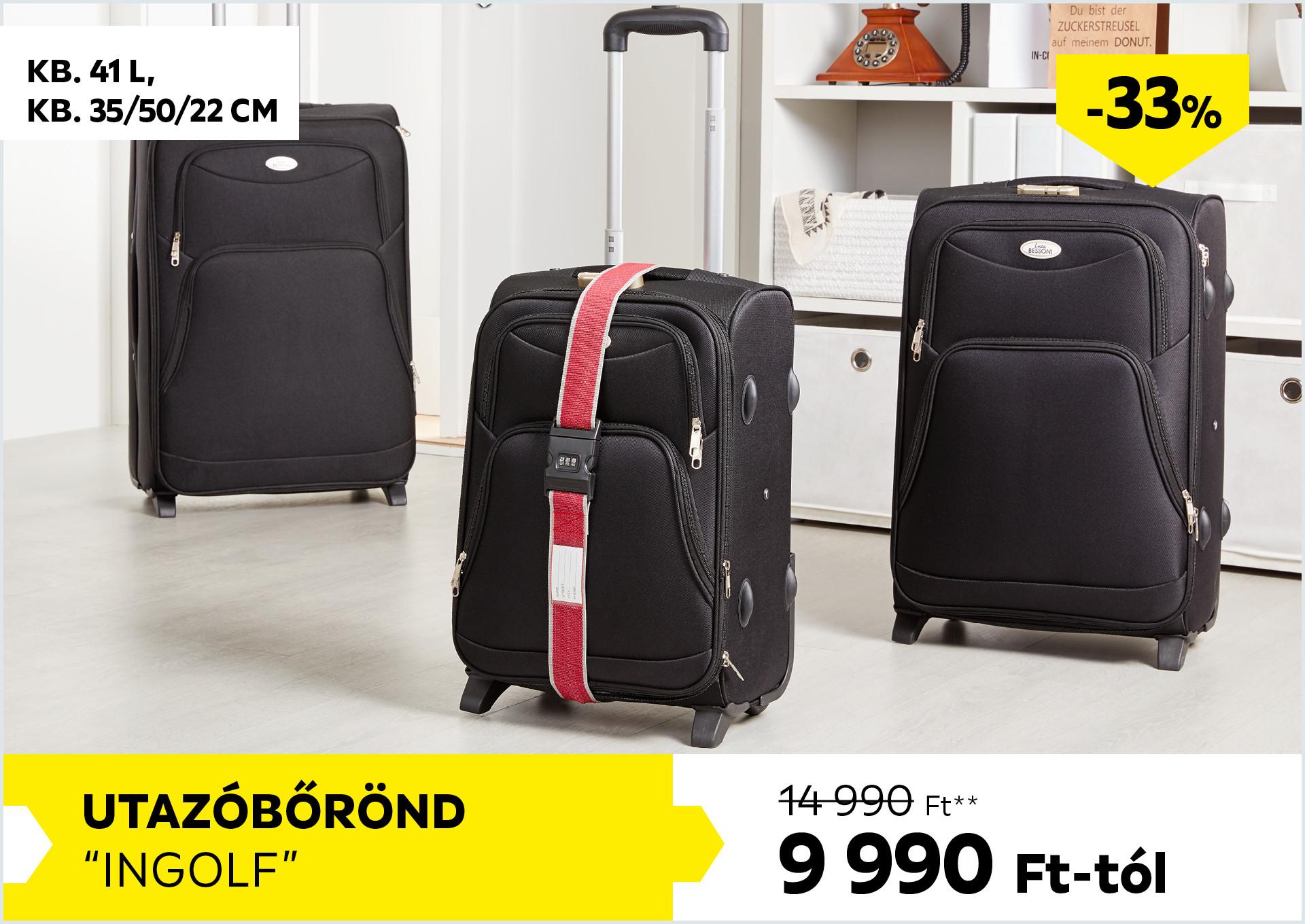 Utazóbőrönd kb. 41l, kb. 35/50/22cm INGOLF 14990Forint helyett 9990Forint kedvezmény mértéke 33%