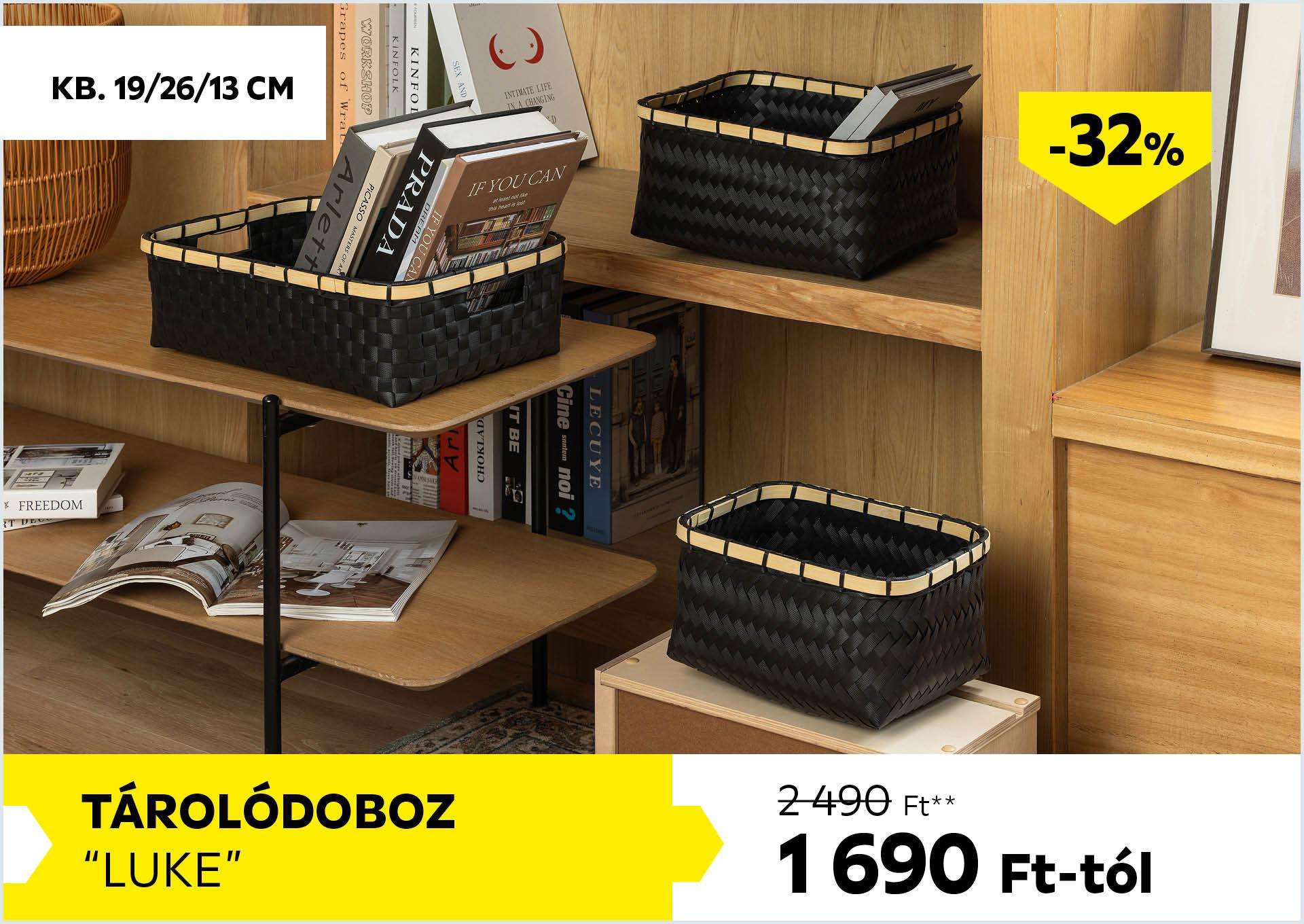 Tárolódoboz kb. 19/26/13cm LUKE 2490Forint helyett 1690Forint kedvezmény mértéke 32%