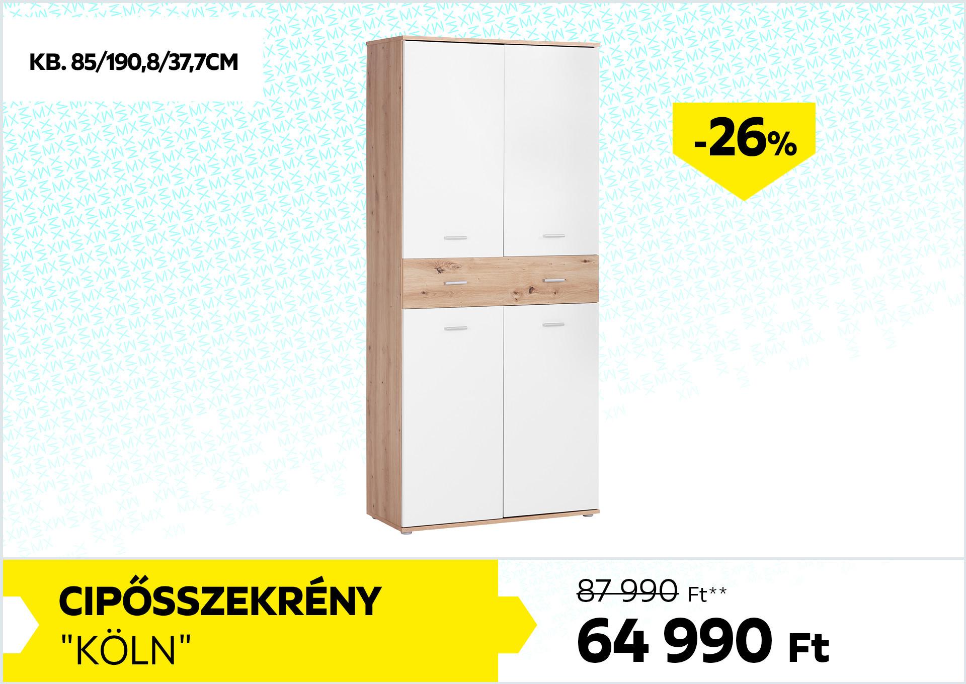 Cipősszekrény Köln 87990Forint helyett 64990Forint kedvezmény mértéke 26%