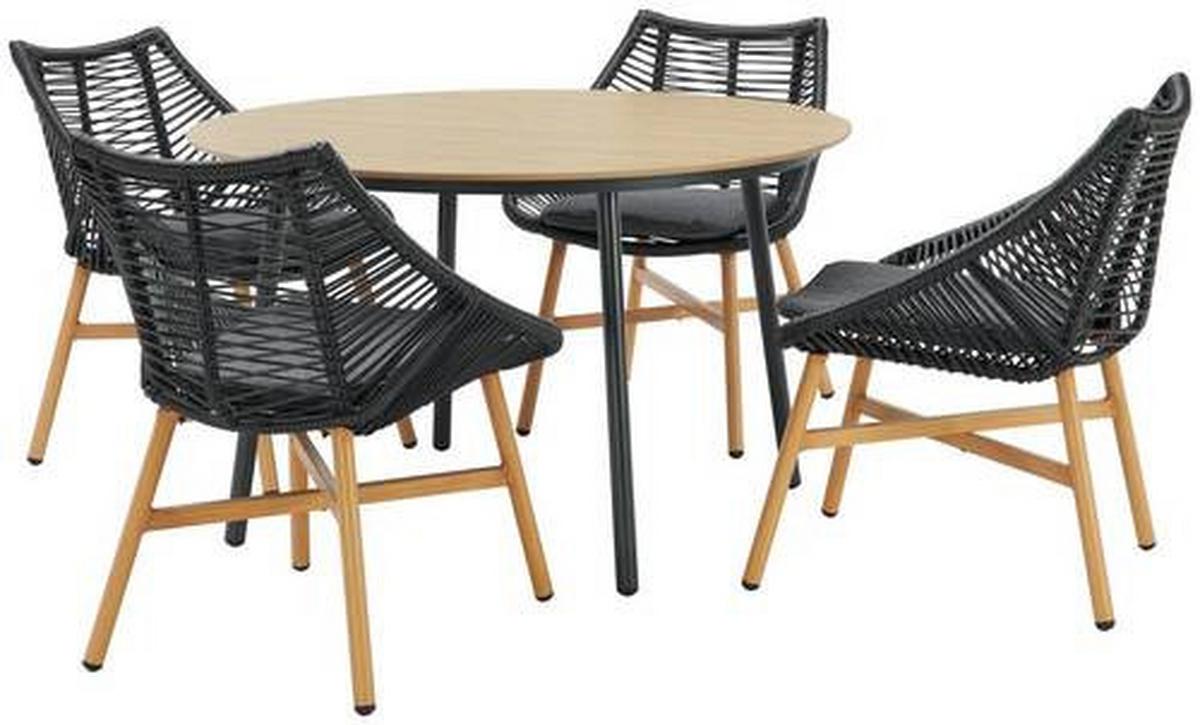 ZAHRADNÍ SESTAVA CARMELO -INT- - barvy teak/černá, Moderní, kov/textil - Premium Living