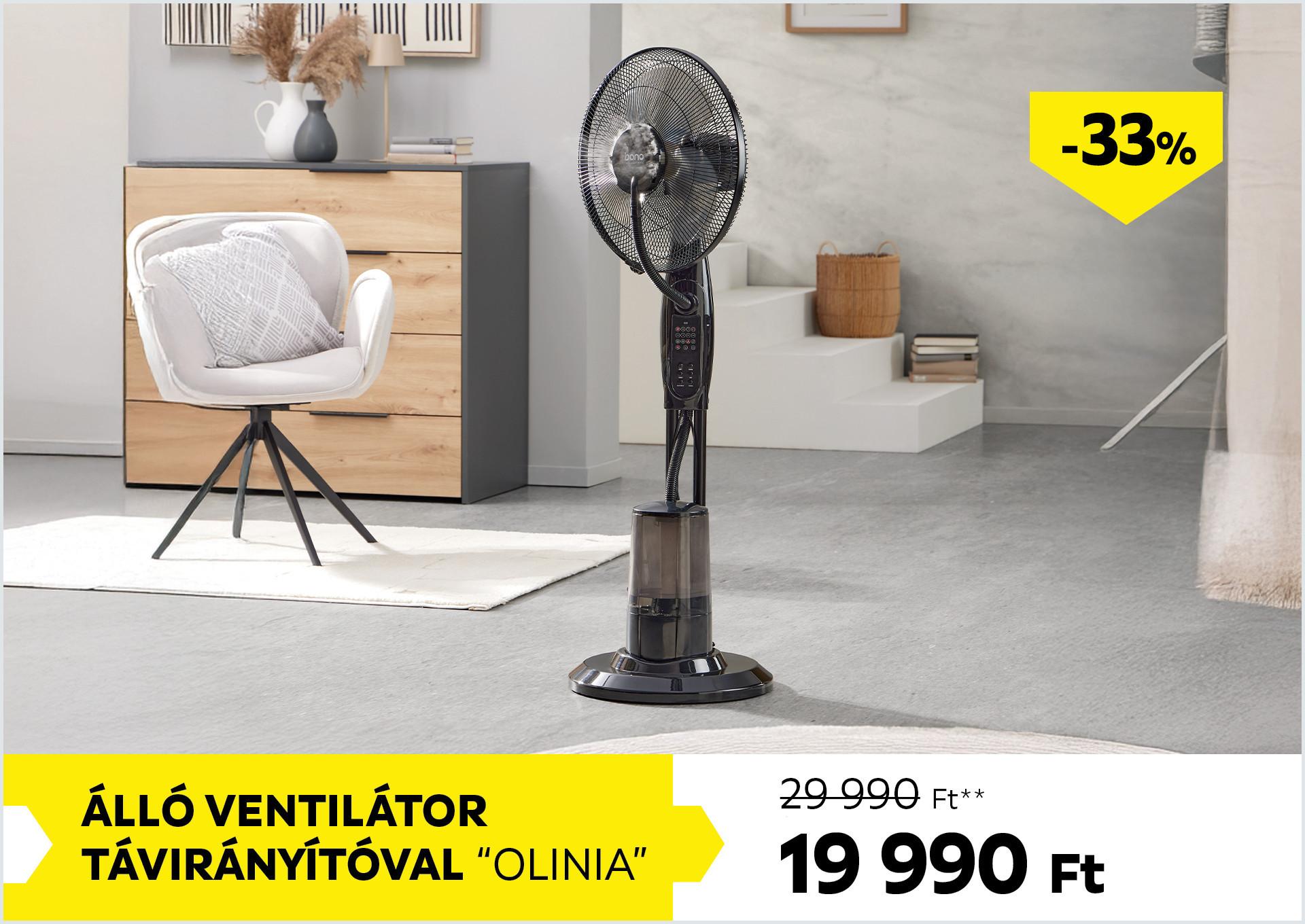 Álló ventilátor távirányítóval OLINIA 29990 Forint helyett 19990 Forint, kedvezmény mértéke: 33%