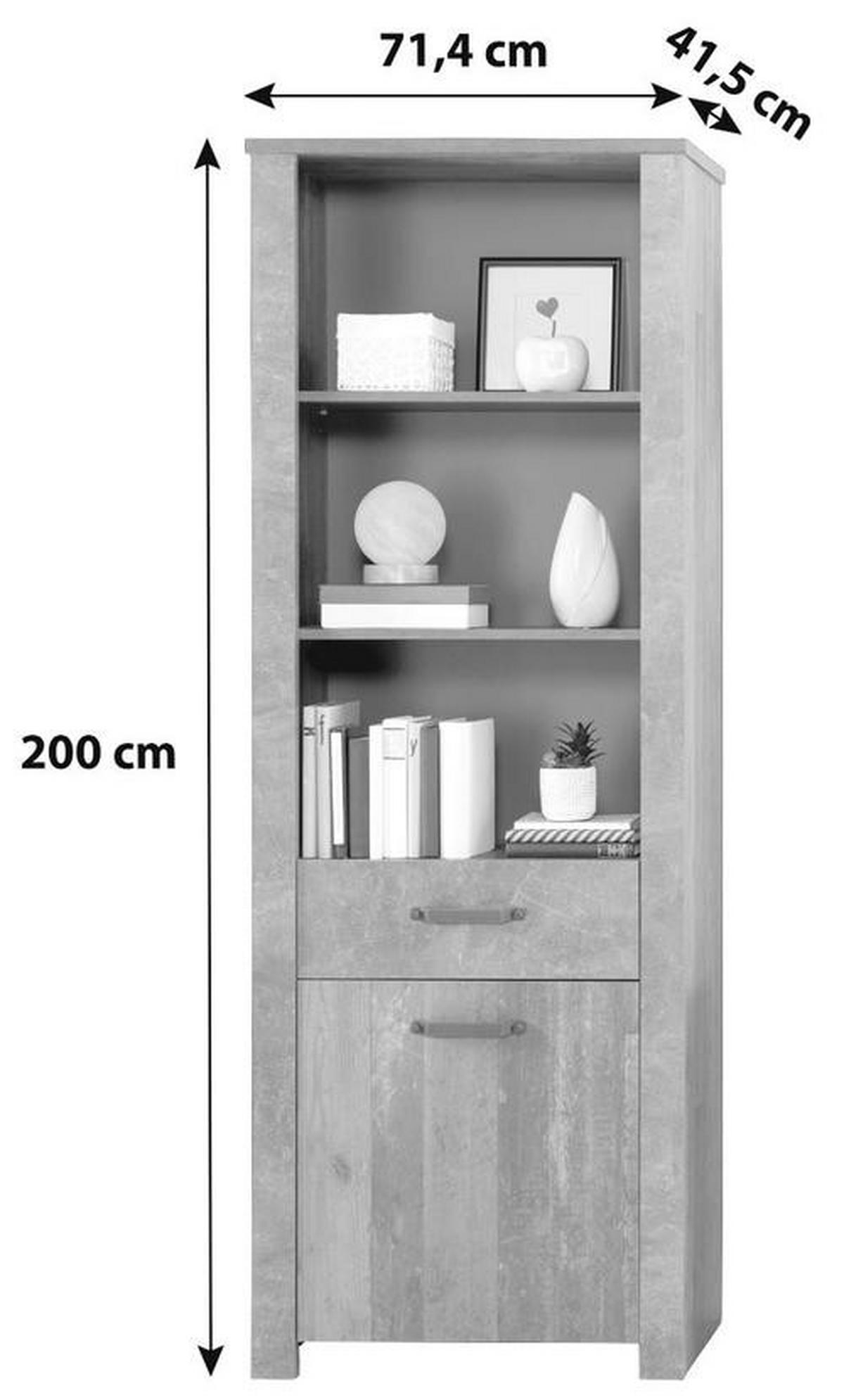 Regal mit Lade + Tür Ontario B: 71,4cm Old Style/Betonoptik - Dunkelgrau/Eichefarben, Trend, Holzwerkstoff (71,4/200/41,5cm) - Ondega