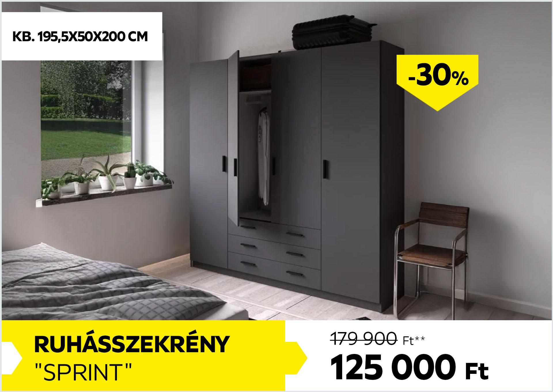 Ruhásszekrény Sprint 179900Forint helyett 125000Forint kedvezmény mértéke 30%