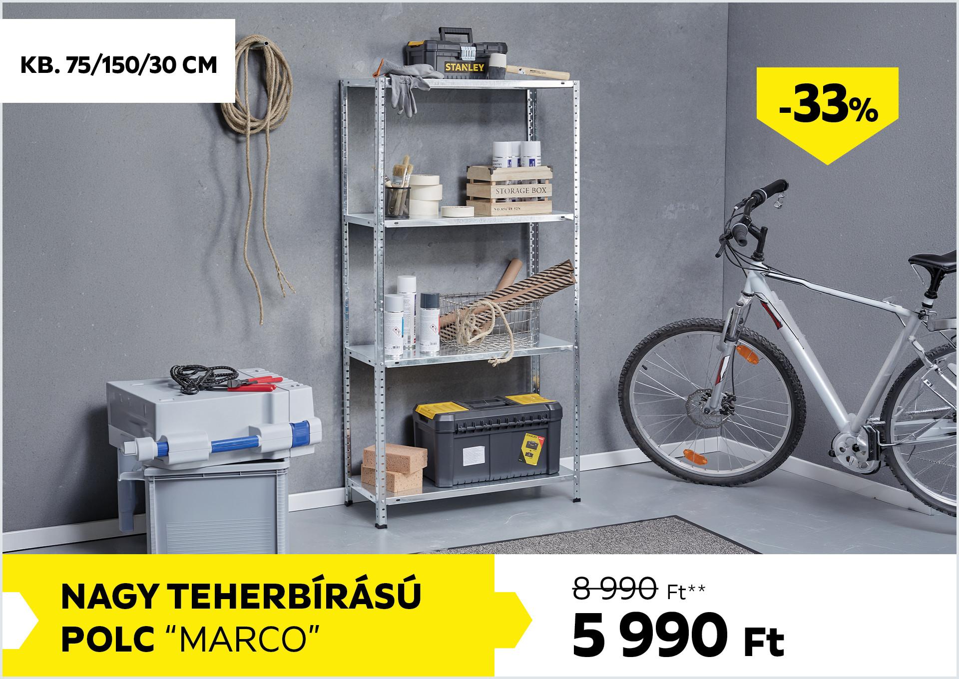 Nagy teherbírású polc kb. 75/150/30cm MARCO 8990Forint helyett 5990Forint kedvezmény mértéke 33%