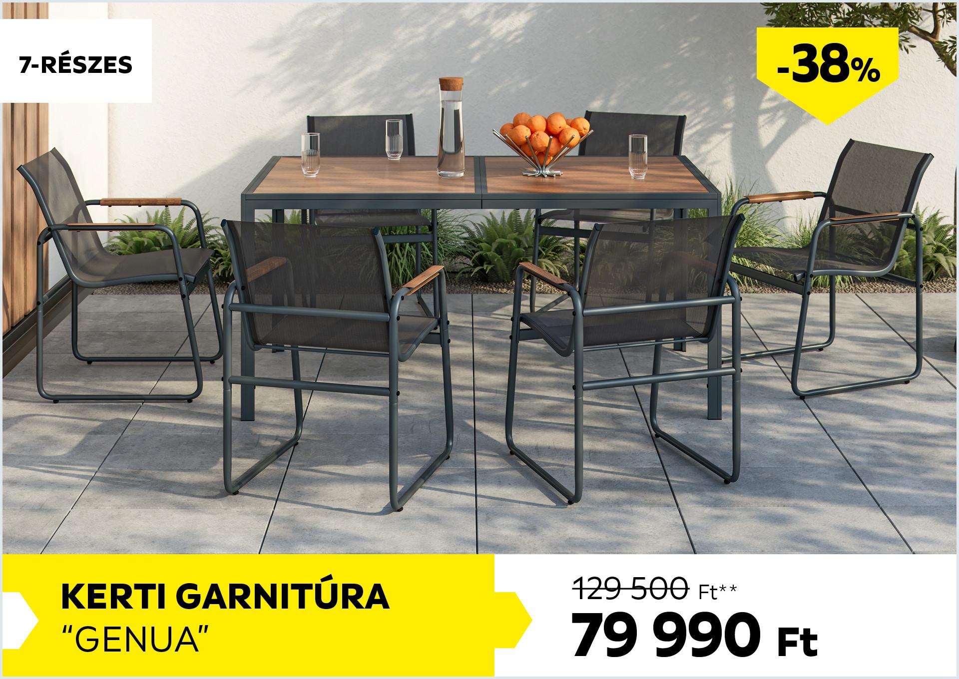 Kerti garnitúra 7-részes GENUA 129500Forint helyett 79990Forint kedvezmény mértéke 38%