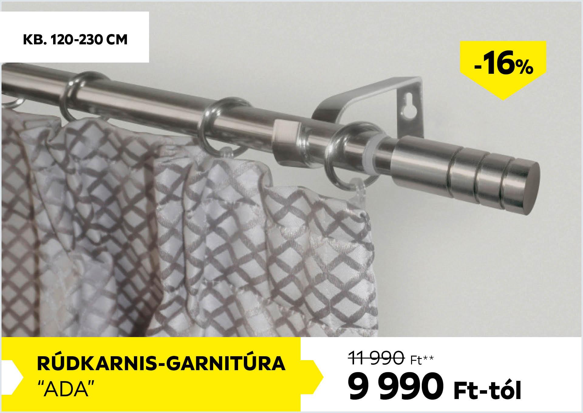 Rúdkarnis-garnitúra, kb. 120-230cm ADA 11990Forint helyett 9990Forint kedvezmény mértéke 16%