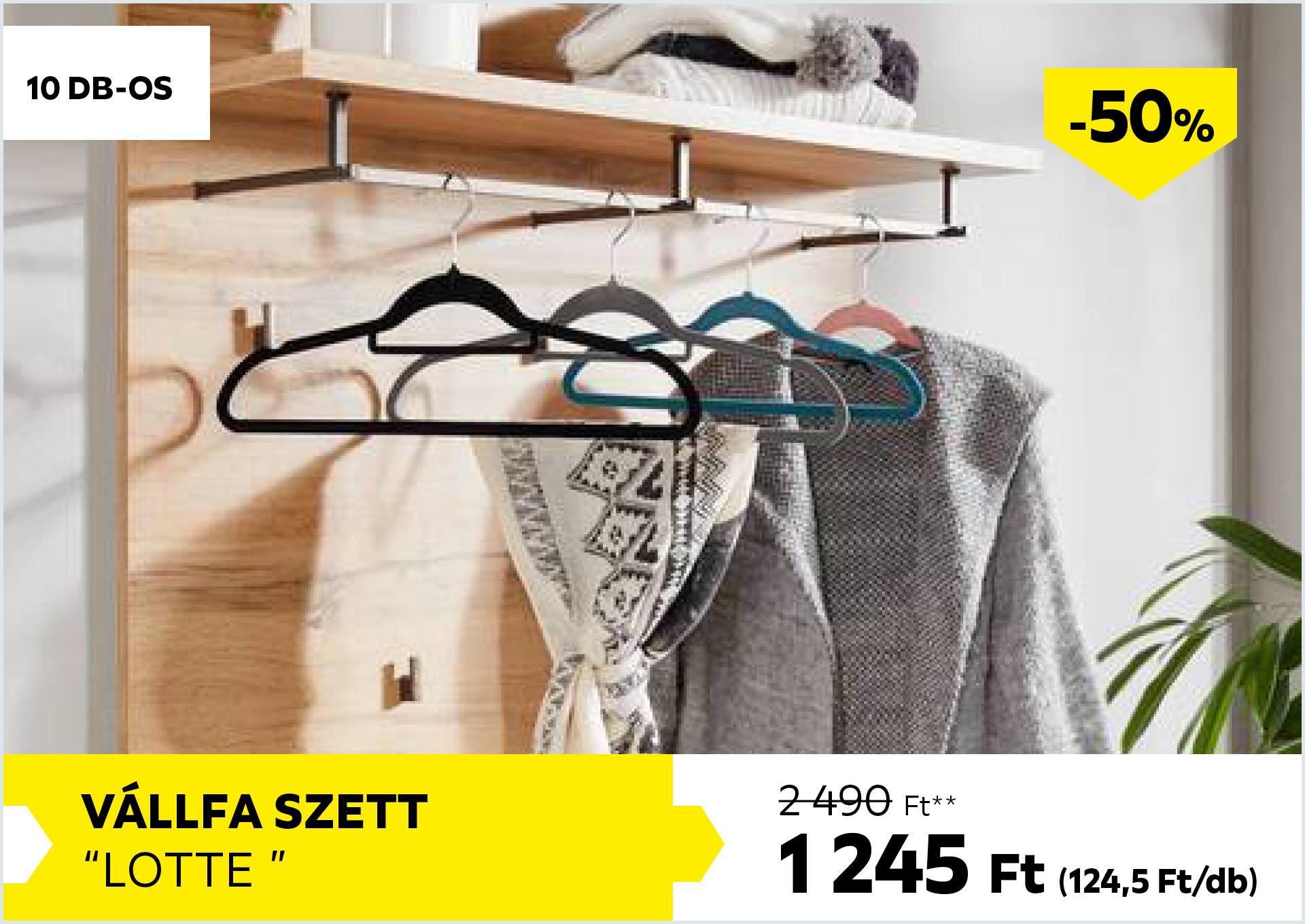 Vállfa szett 10db-os LOTTE 2490Forint helyett 1245Forint kedvezmény mértéke 50%