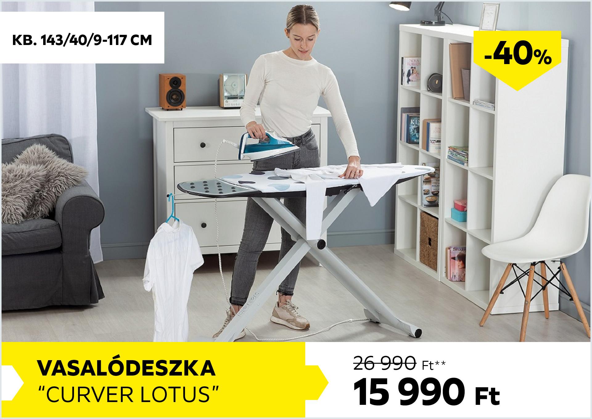 Vasalódeszka kb. 143/40/9-117cm CURVER LOTUS 26990Forint helyett 15990Forint kedvezmény mértéke 40%