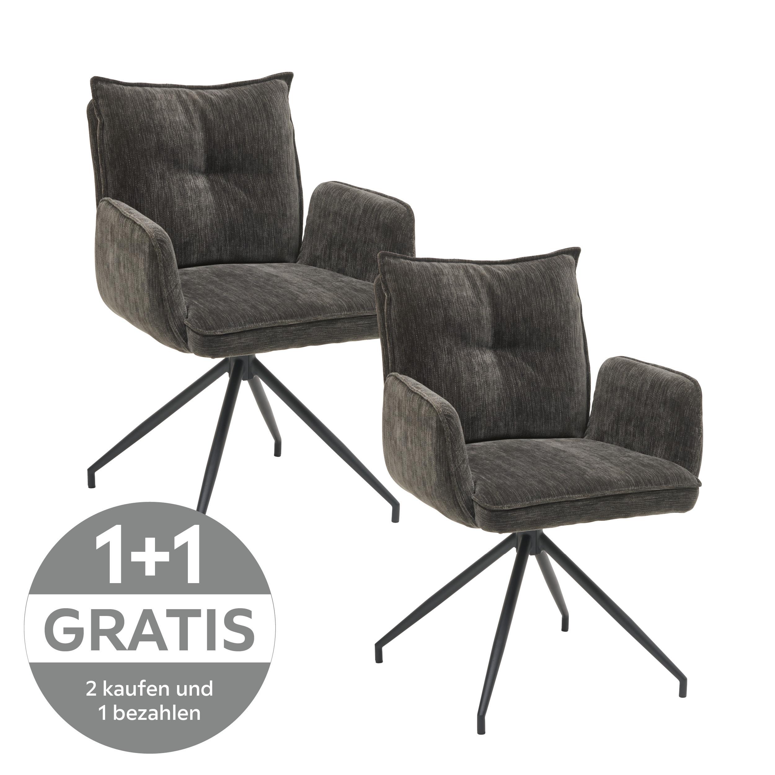 Armlehnstuhl Milena Webstoff Dunkelgrau, B: 58,5cm - Dunkelgrau/Schwarz, KONVENTIONELL, Textil/Metall (58,5/86/66cm) - MID.YOU