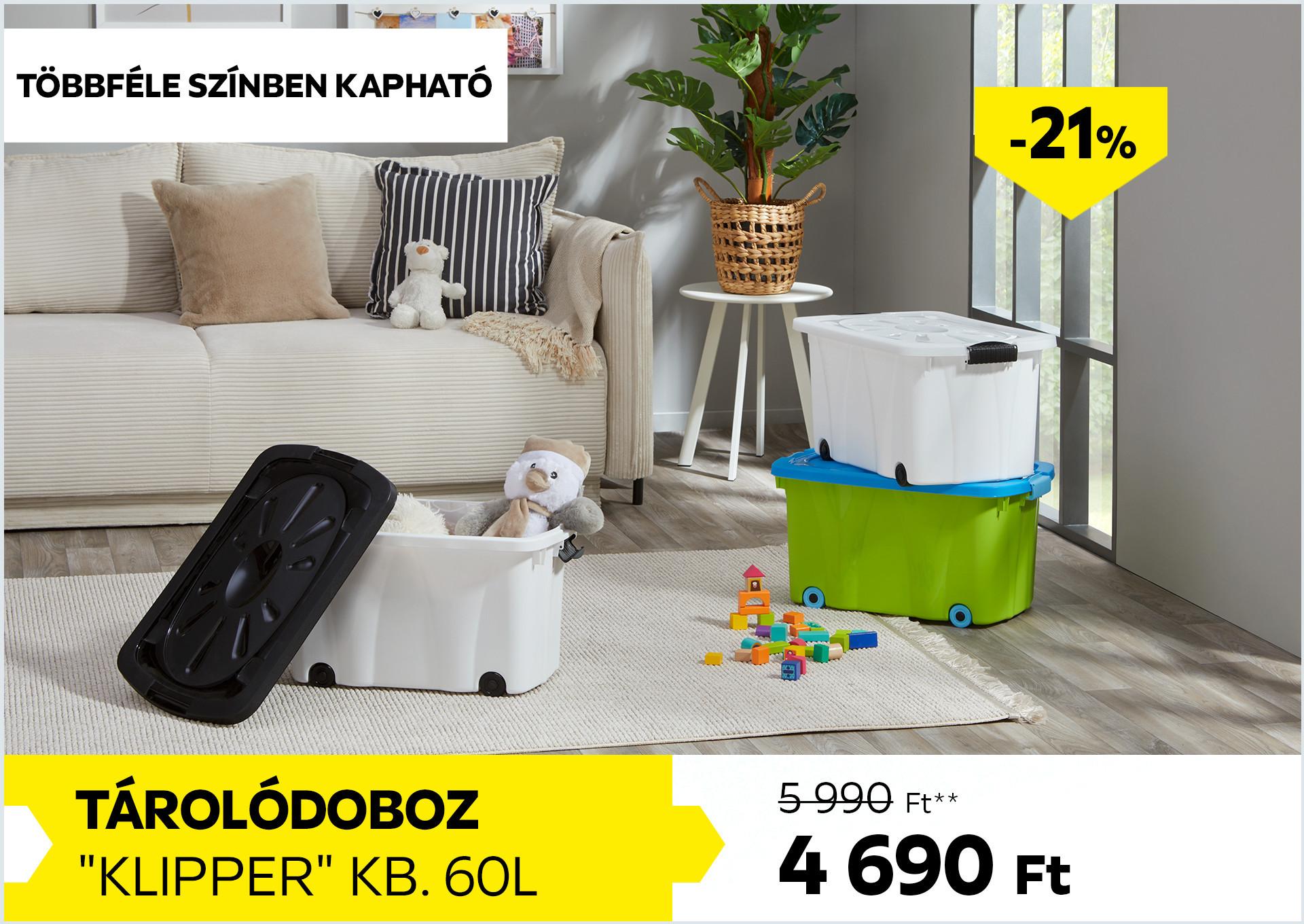 Tárolódoboz kb. 60l KLIPPER 5990Forint helyett 4690Forint kedvezmény mértéke 21%